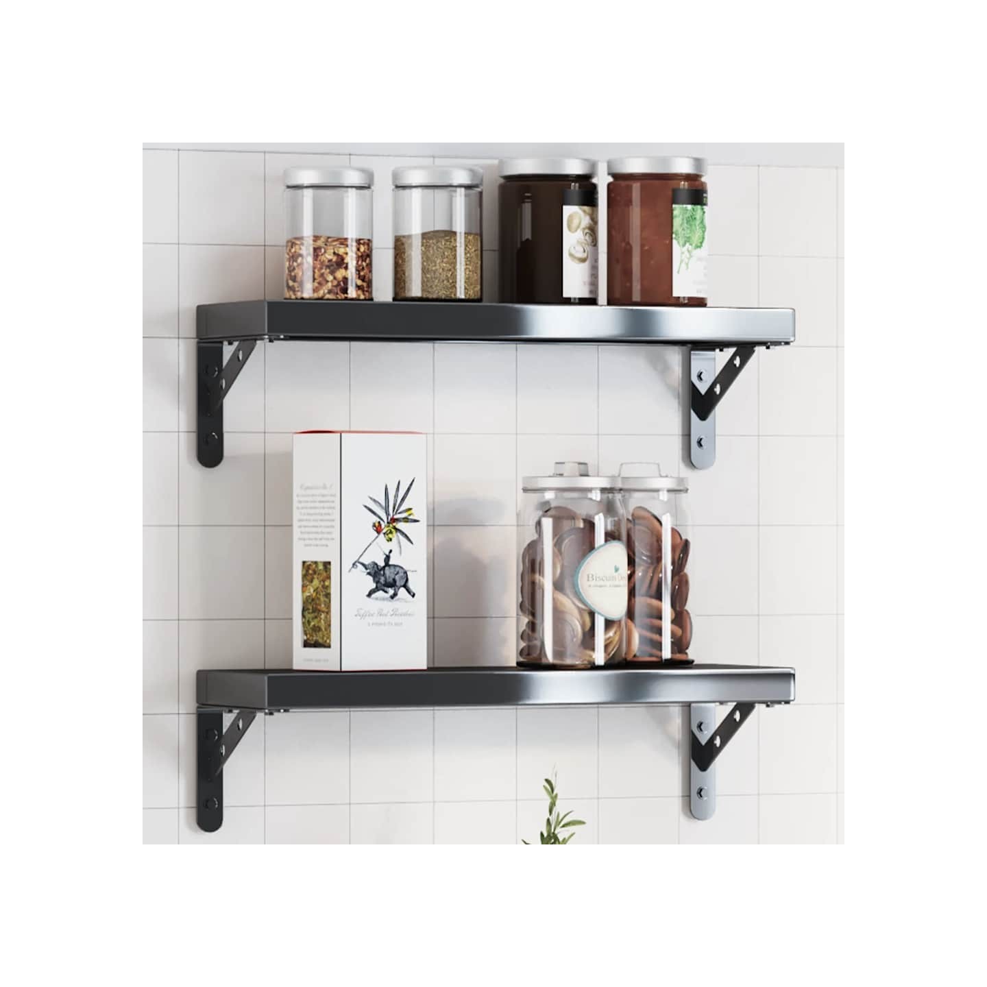 Supports d'étagères 4 pcs 15x2,5x11,5 cm noir acier inoxydable