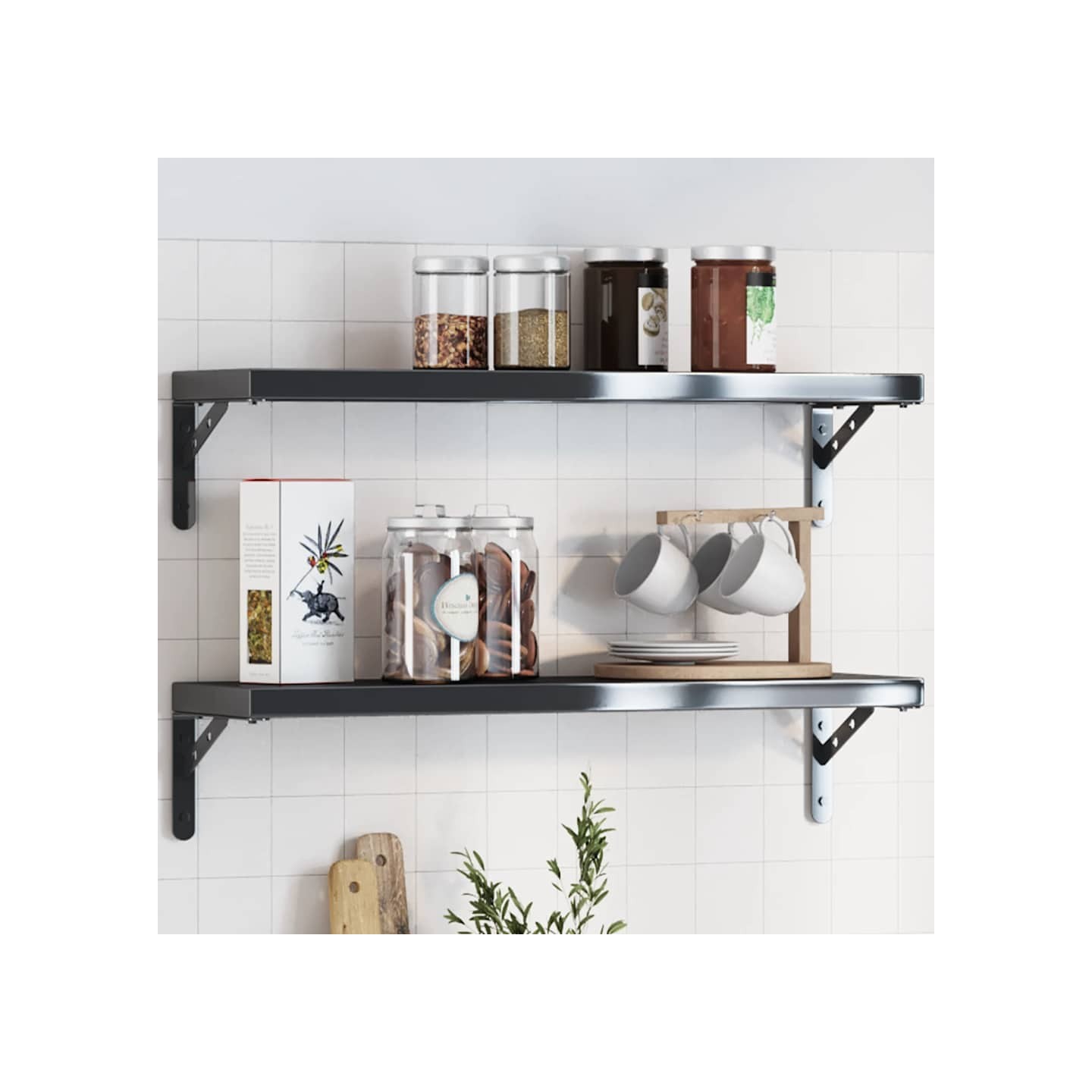 Supports d'étagères 4 pcs 20x2,5x14 cm noir acier inoxydable