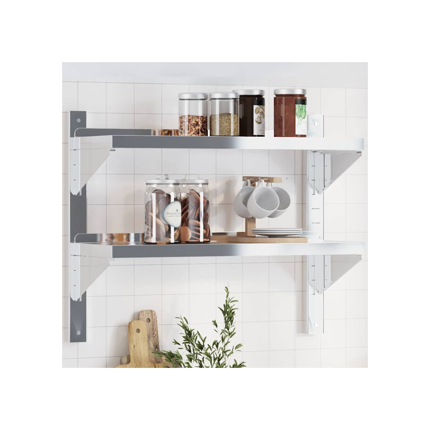 Étagère murale 2 niveaux 75x23,5x60 cm argenté acier inoxydable
