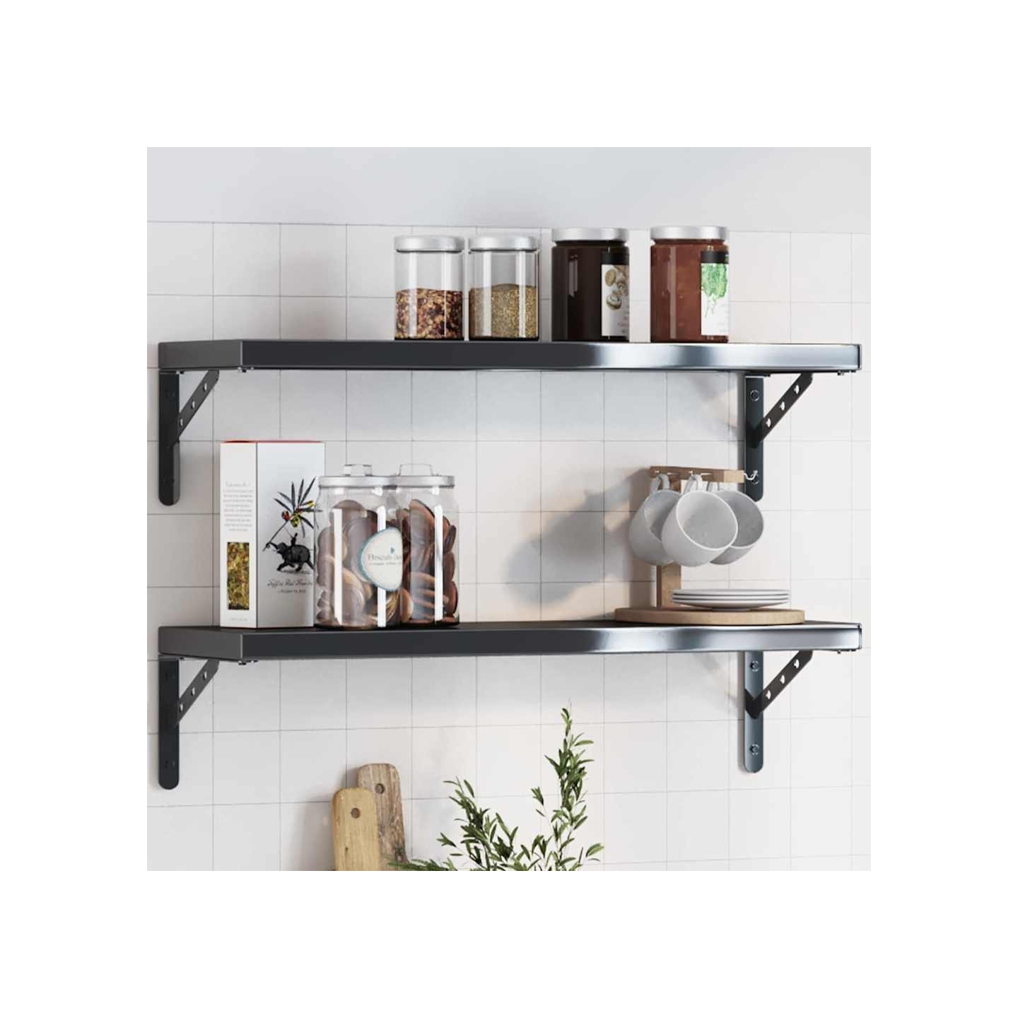 Supports d'étagères 4 pcs 23,5x2,5x15,5cm noir acier inoxydable