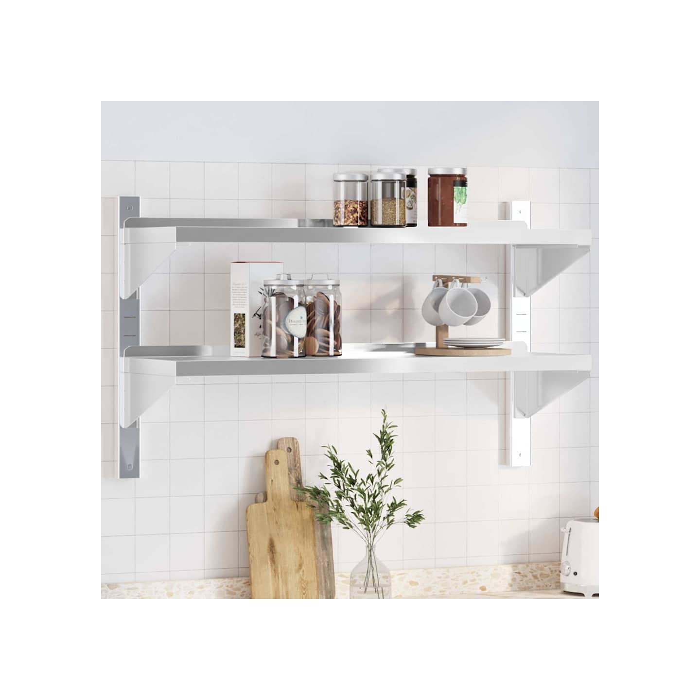 Étagère murale à 2 niveaux 100x30x60cm argenté acier inoxydable