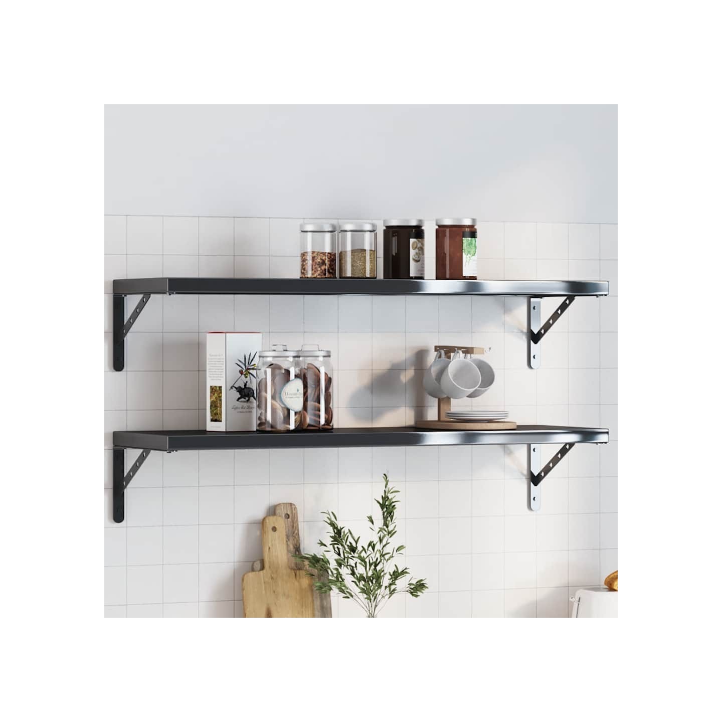 Supports d'étagères 4 pcs 30x2,5x15,5 cm noir acier inoxydable