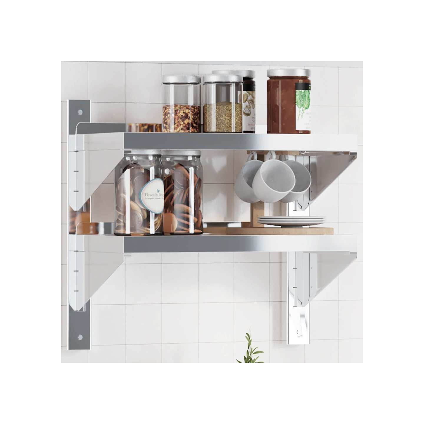 Étagère murale 2 niveaux 50x23,5x48 cm argenté acier inoxydable