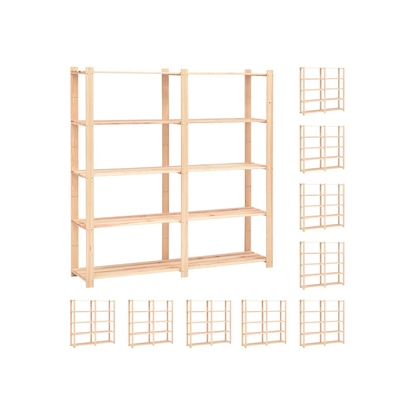 Étagères de rangement à 5 niveaux 10pcs 170x38x170cm Pin 500 kg
