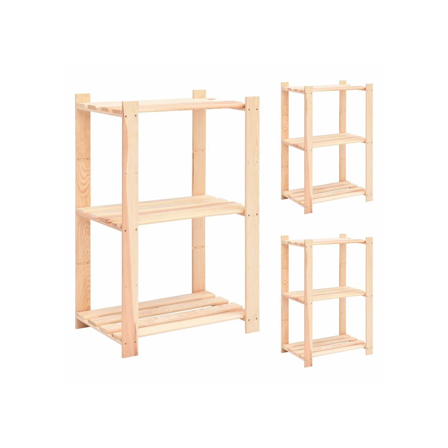 Étagères de rangement à 3 niveaux 3 pcs 60x38x90 cm Pin 150 kg