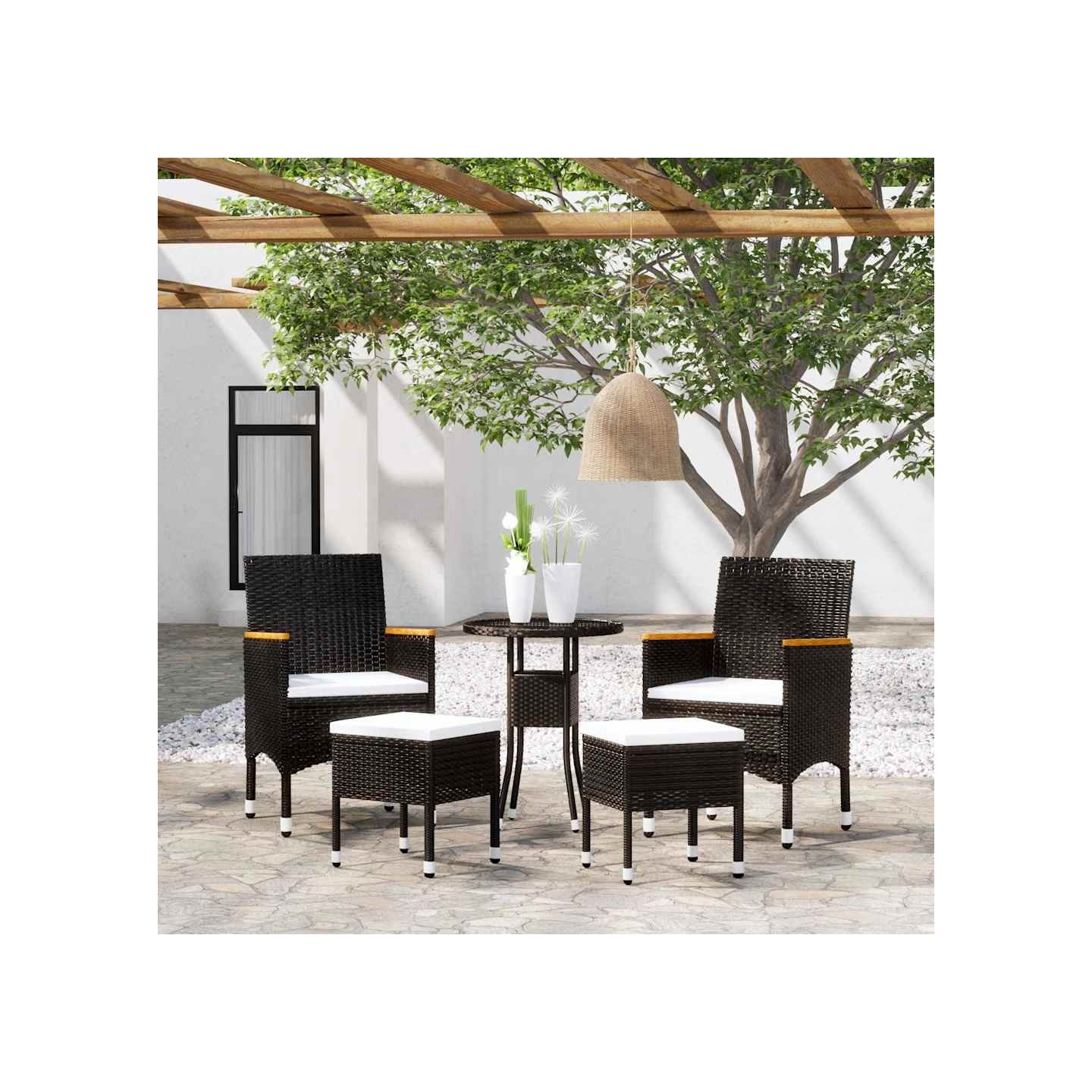 Salon de jardin 5 pcs Résine tressée Noir