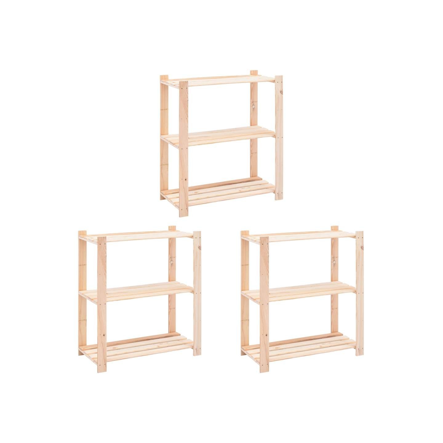 Étagères de rangement à 3 niveaux 3 pcs 80x38x90 cm Pin 150 kg