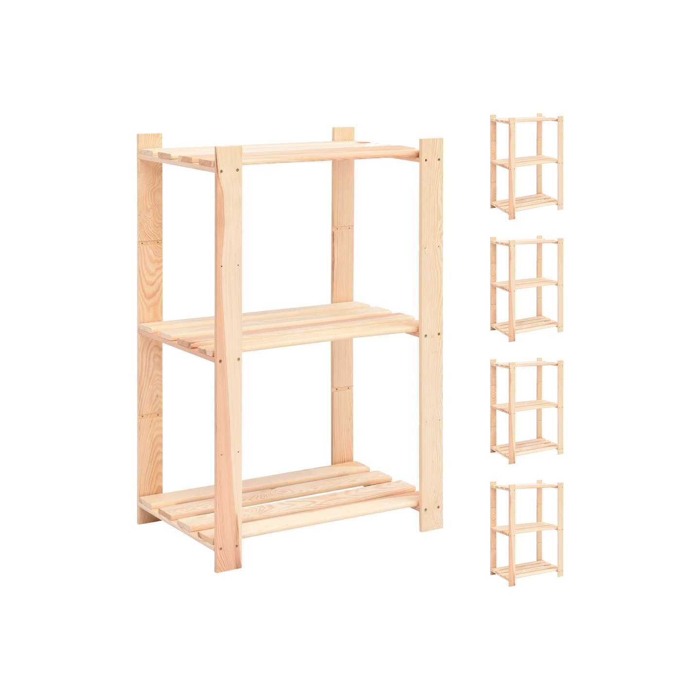 Étagères de rangement à 3 niveaux 5 pcs 60x38x90 cm Pin 150 kg