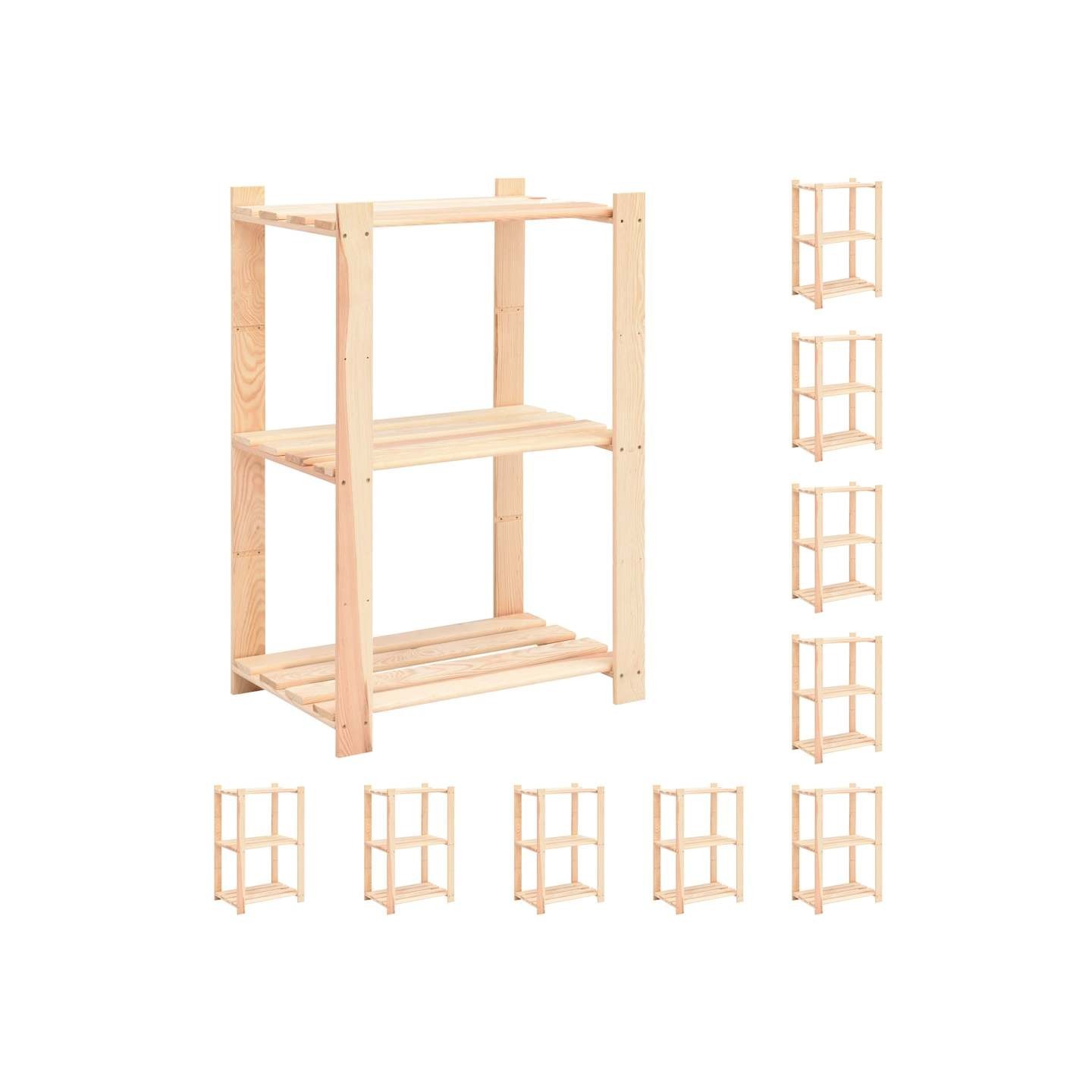 Étagères de rangement à 3 niveaux 10 pcs 60x38x90 cm Pin 150 kg