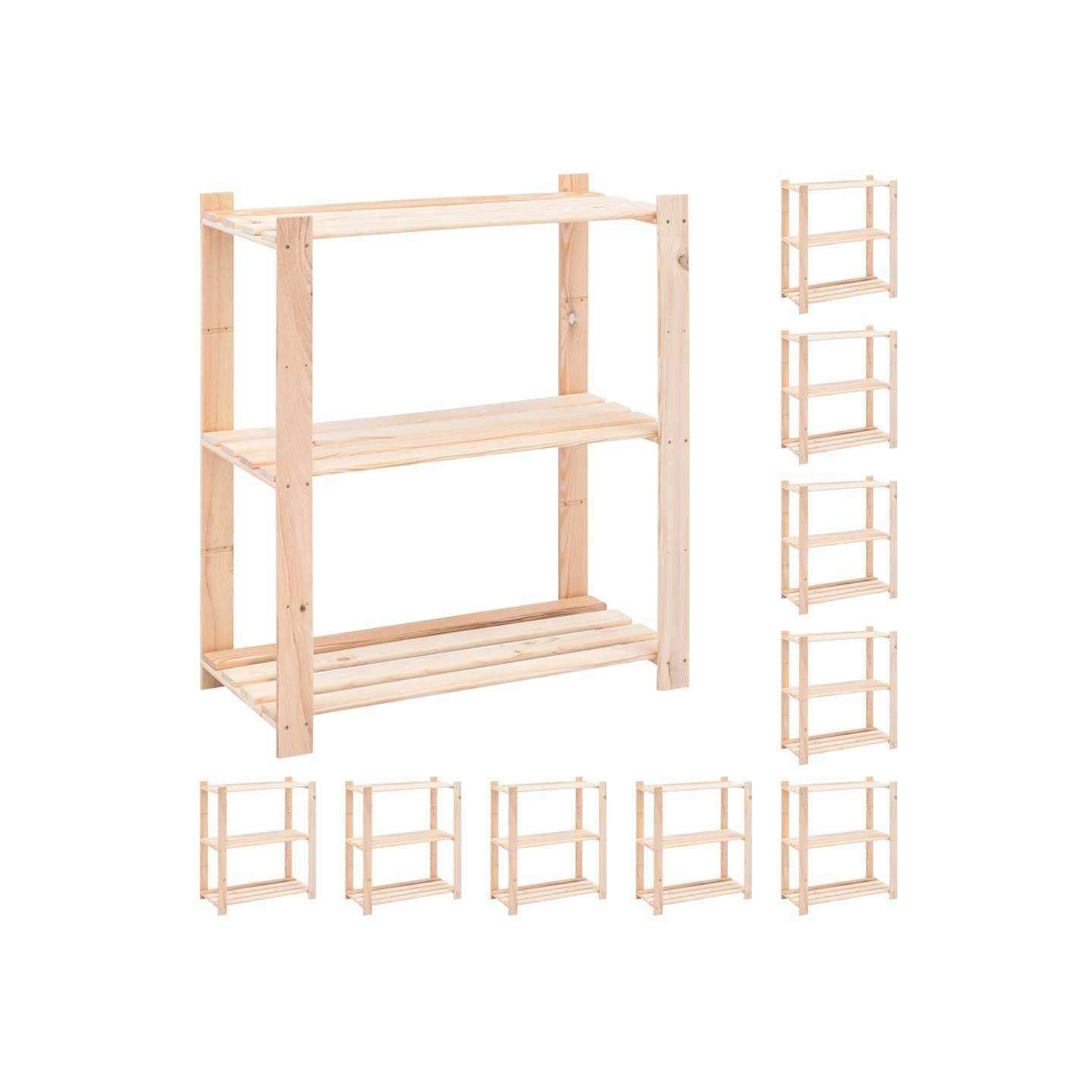 Étagères de rangement à 3 niveaux 10 pcs 80x38x90 cm Pin 150 kg