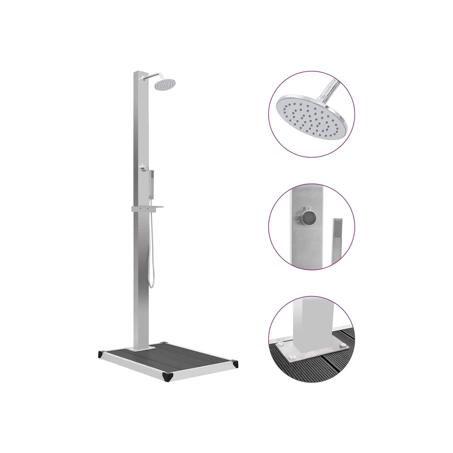 Douche d'extérieur avec receveur de douche WPC Acier inoxydable