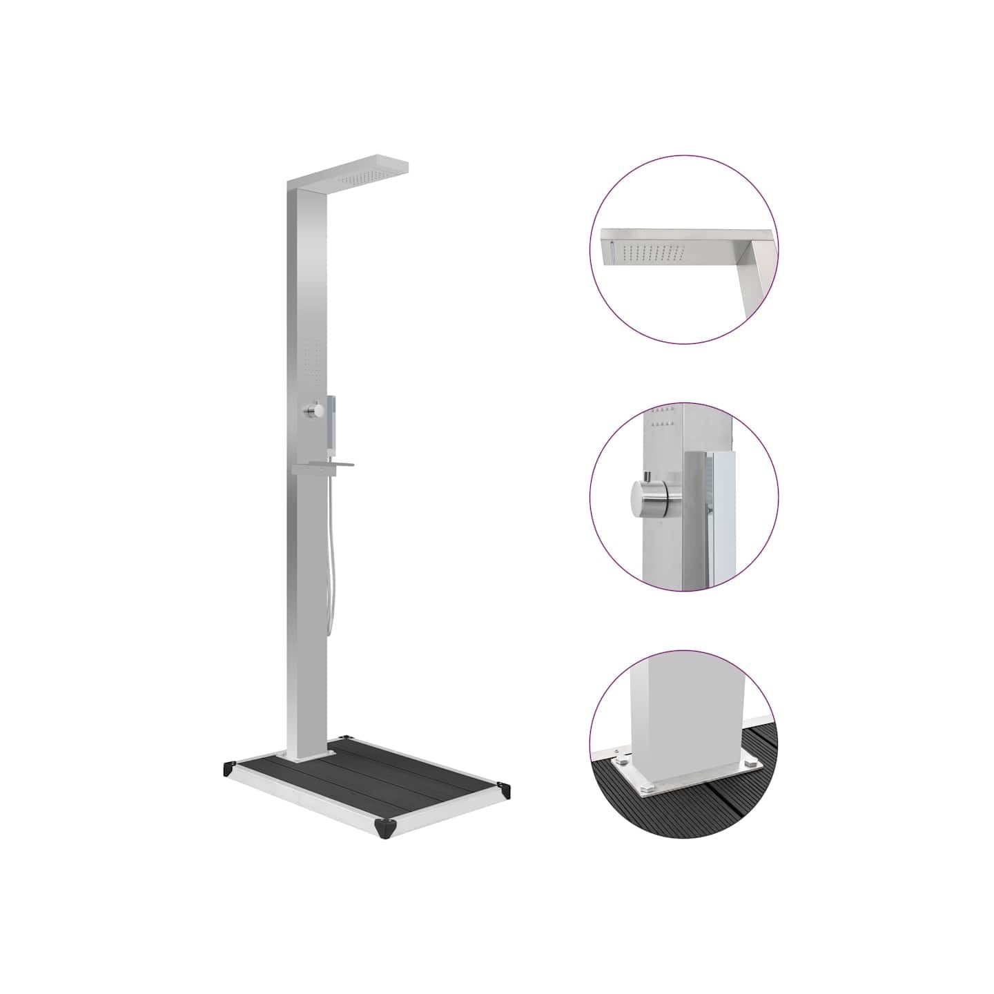 Douche d'extérieur avec receveur de douche WPC Acier inoxydable