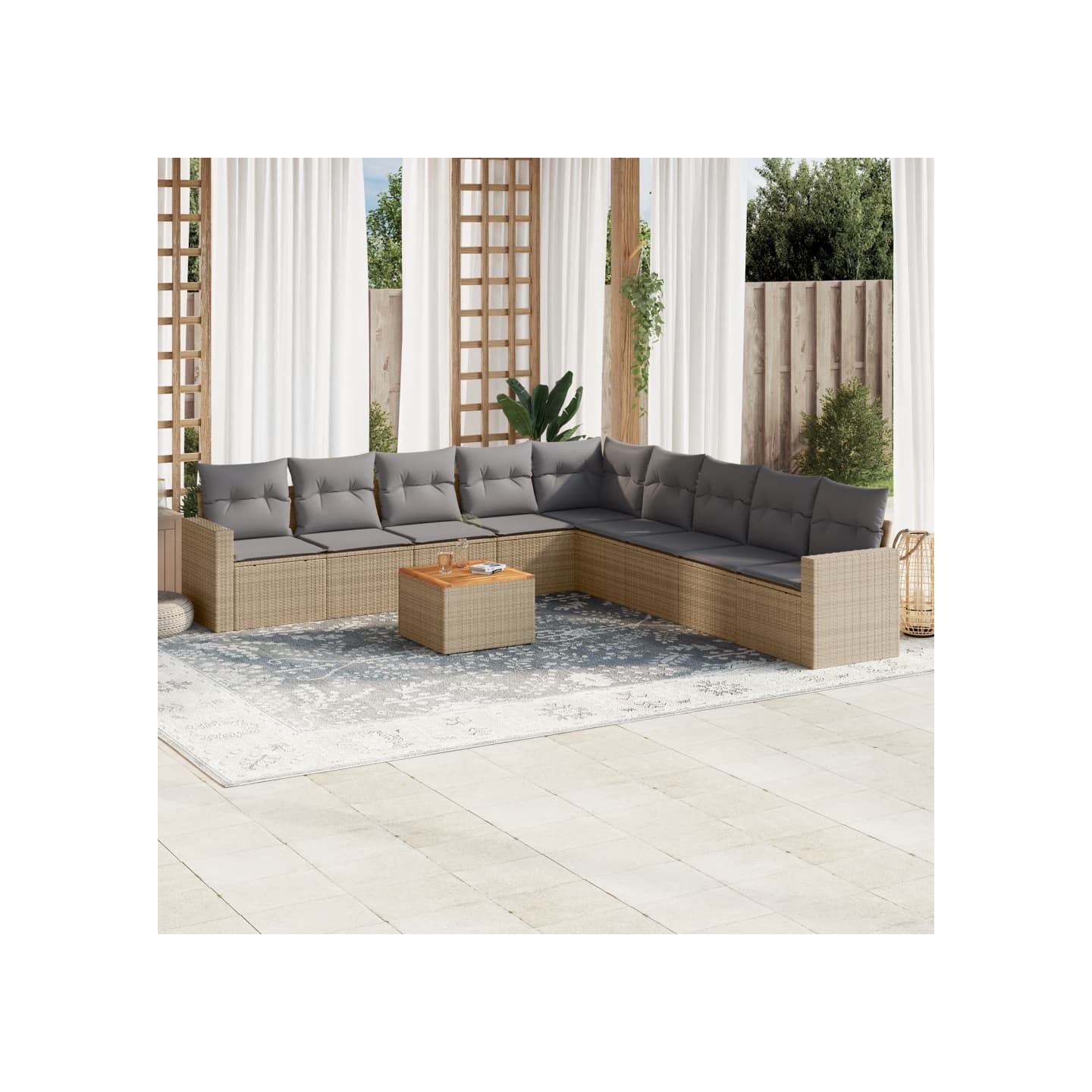 Garden Sofa Set 9 place Mélange de beige et de gris clair