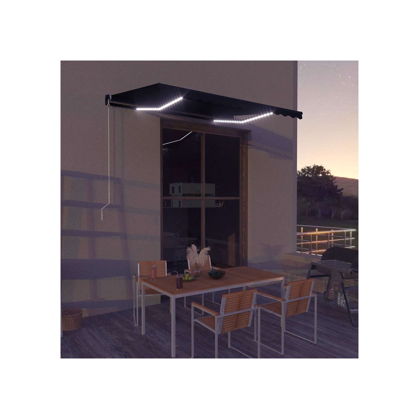 Auvent manuel rétractable avec LED 350x250 cm Anthracite