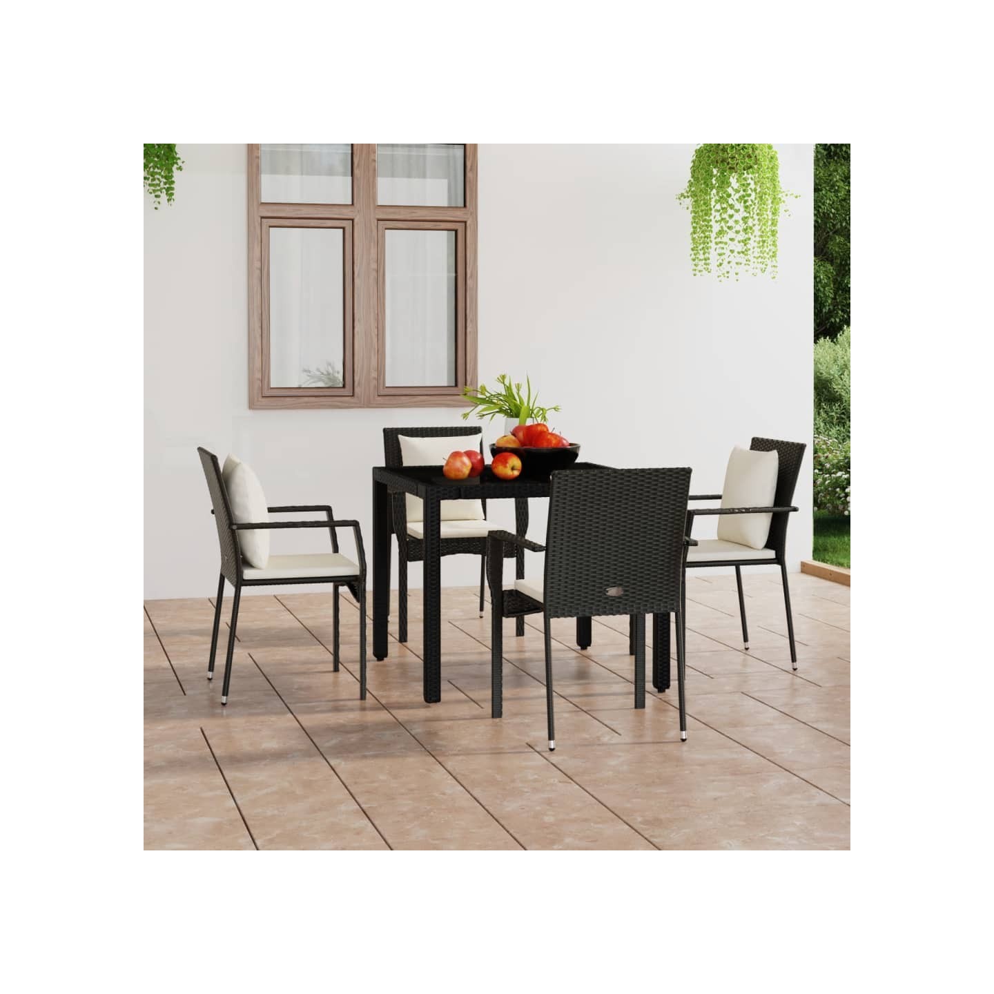 Chaises de jardin lot de 4 avec coussins Résine tressée Noir