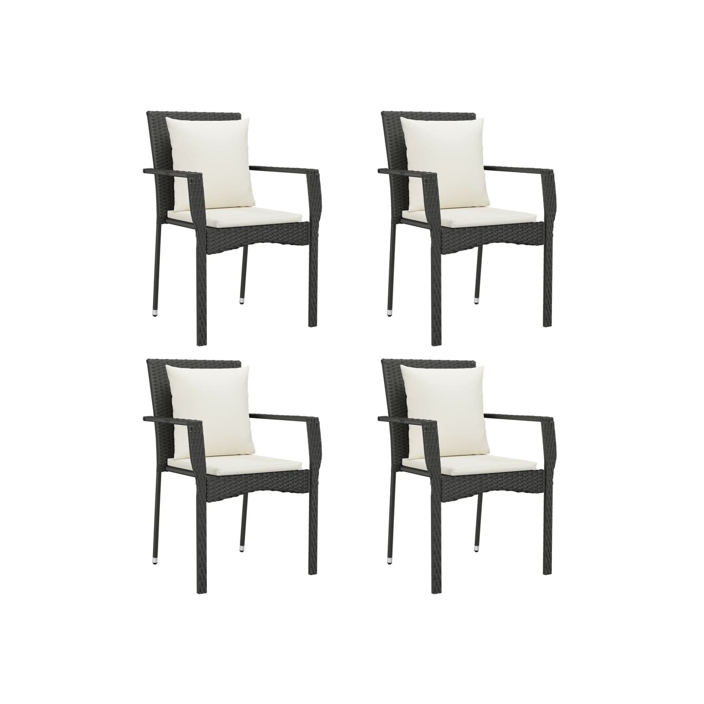 Chaises de jardin lot de 4 avec coussins Résine tressée Noir
