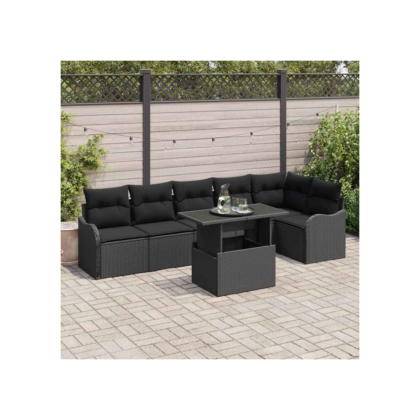 Ensemble de Canapés 7 pc Noir Poly rotin