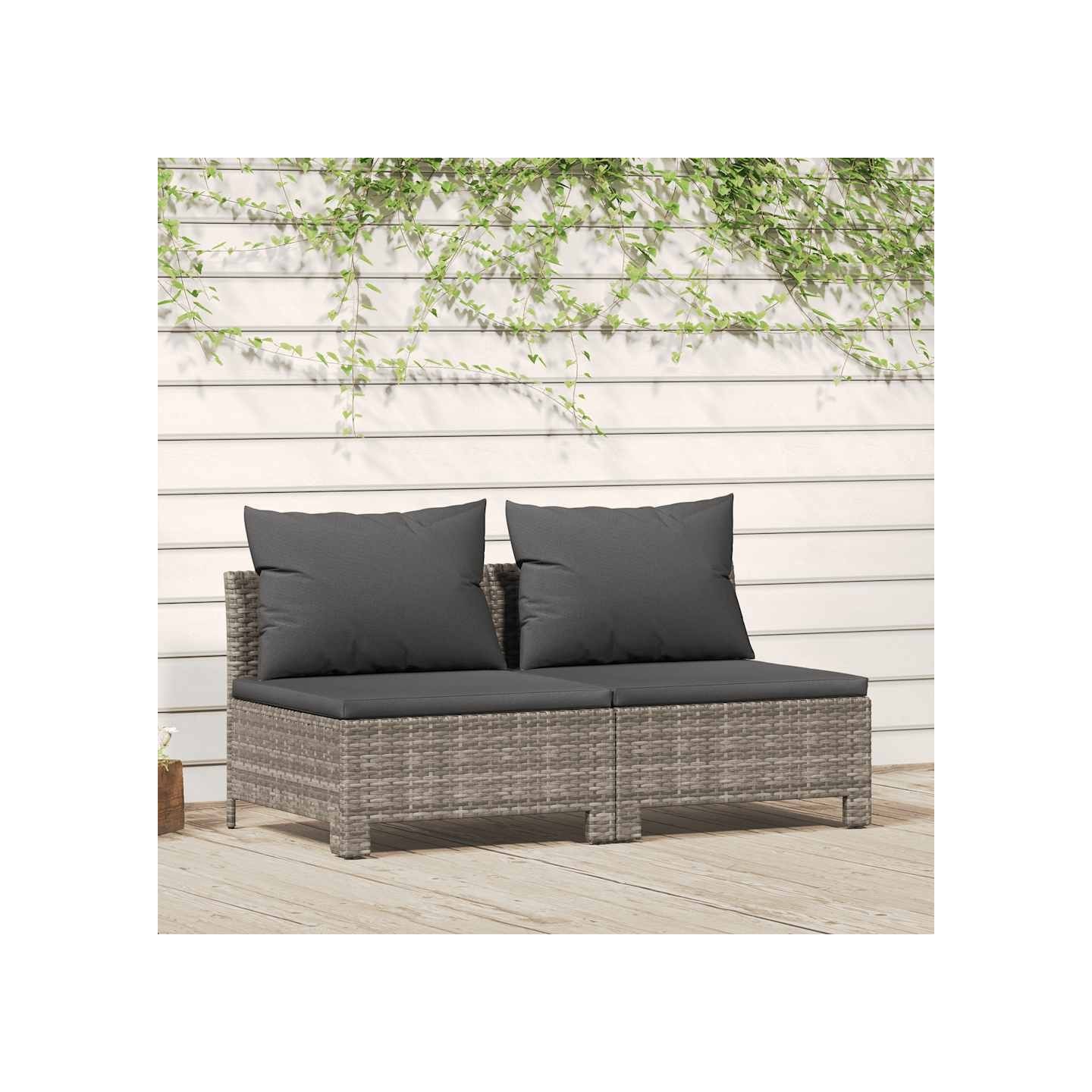 Canapé de jardin 2 places avec coussins Gris Résine tressée