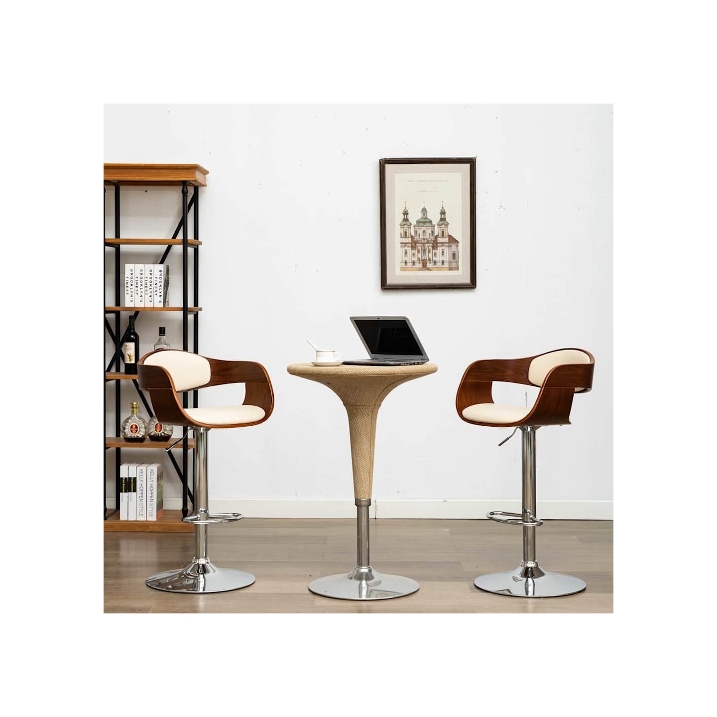 Chaises de bar lot de 2 crème bois courbé et similicuir