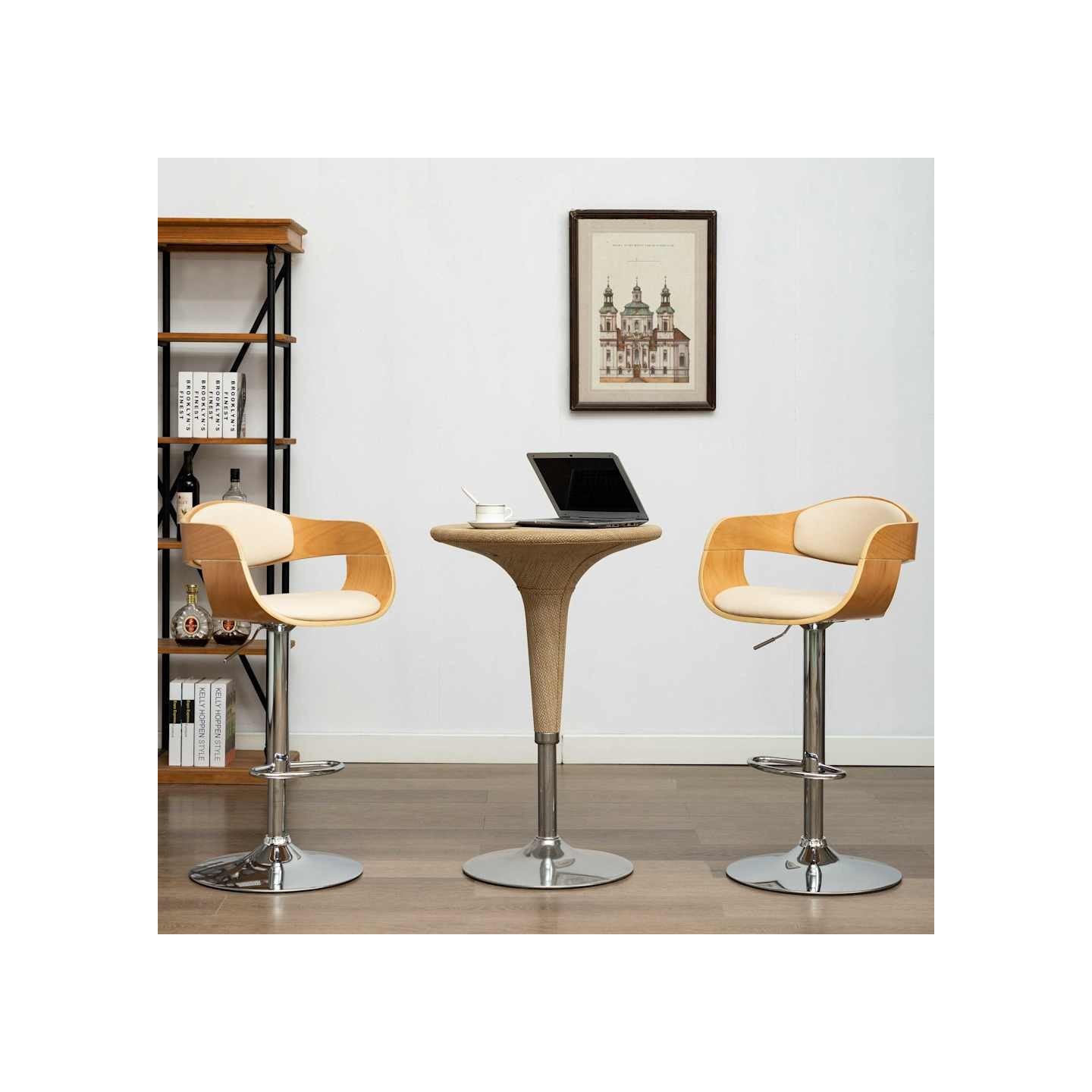 Chaises de bar lot de 2 crème bois courbé et similicuir