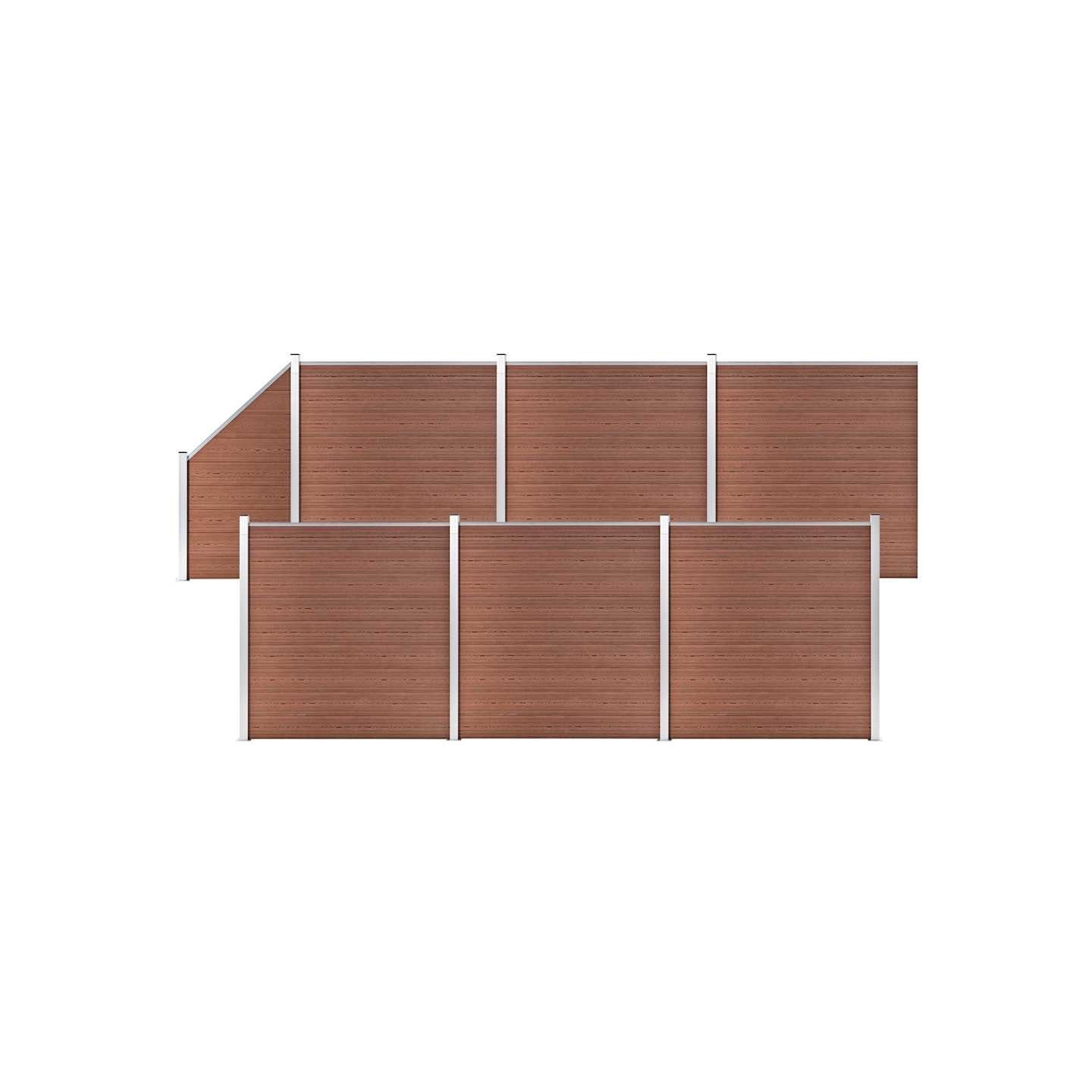 Ensemble de clôture WPC 6 Carré + 1 Incliné 1138x186 cm Marron