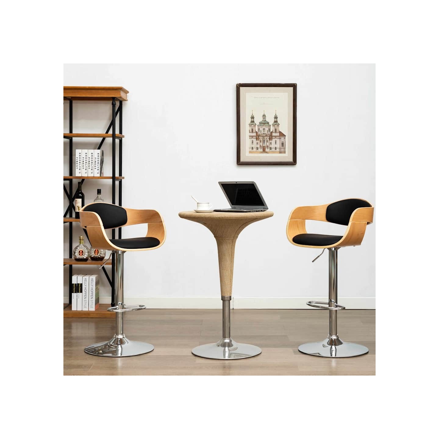 Chaises de bar lot de 2 noir bois courbé et similicuir