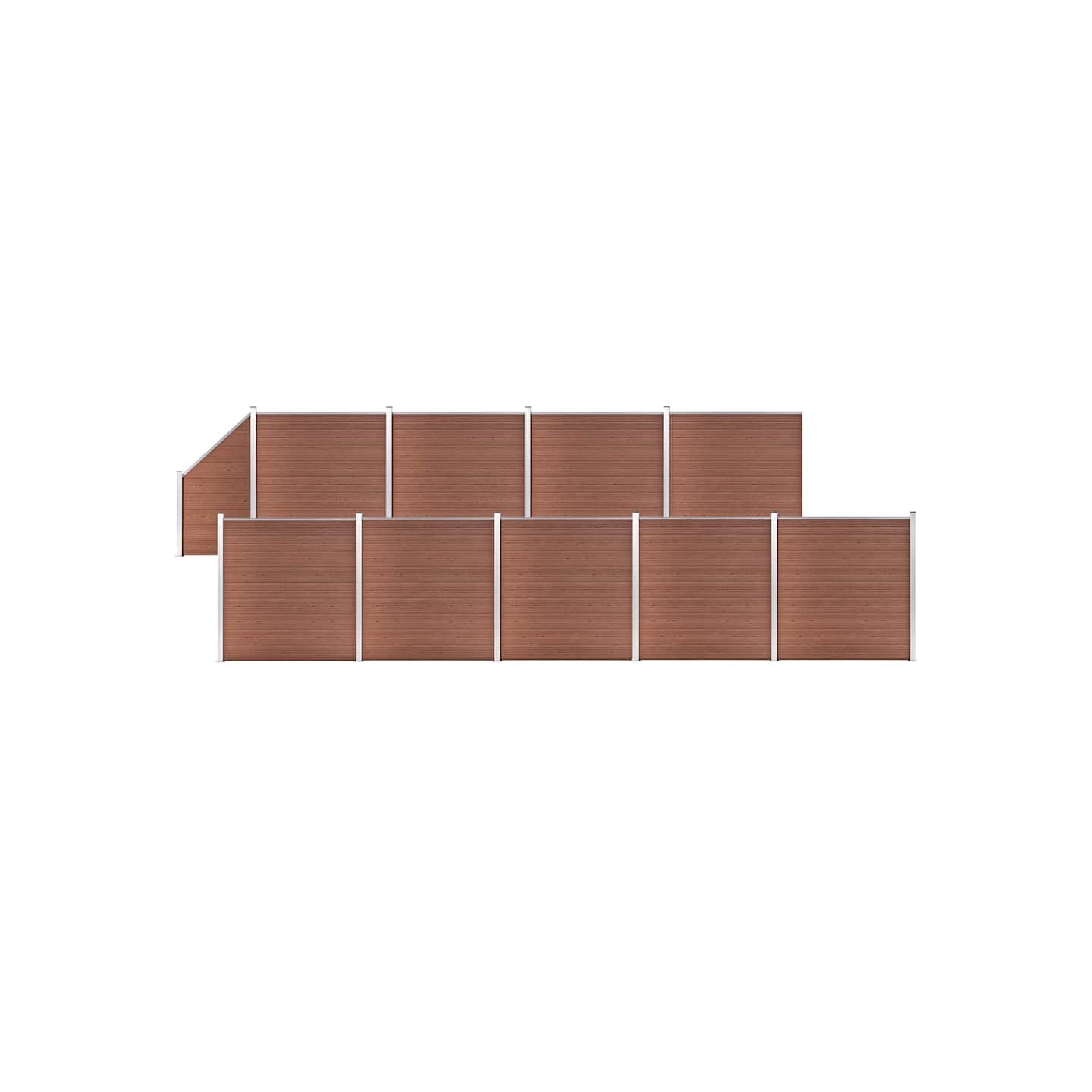 Ensemble de clôture WPC 9 Carré + 1 Incliné 1657x186 cm Marron