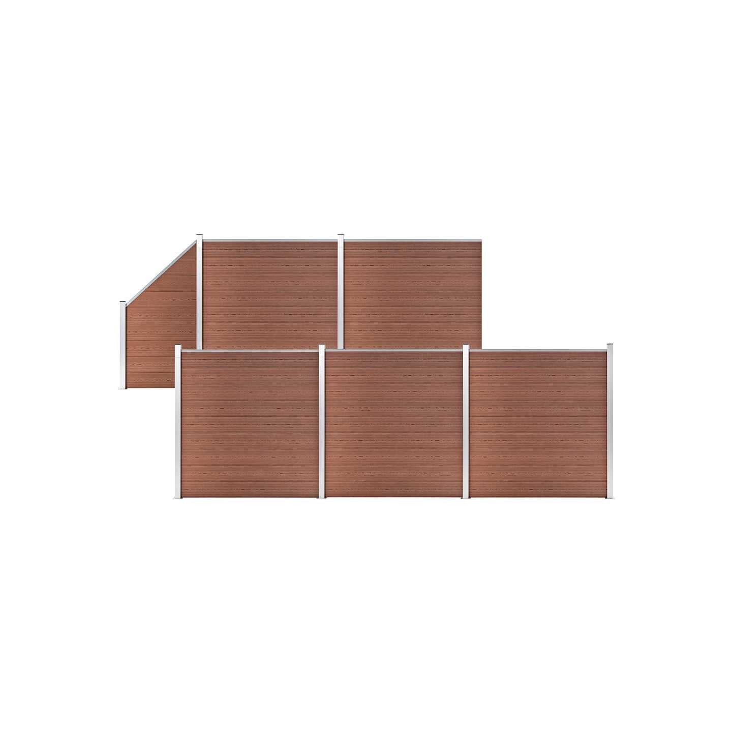 Ensemble de clôture WPC 5 Carré + 1 Incliné 965 x 186 cm Marron