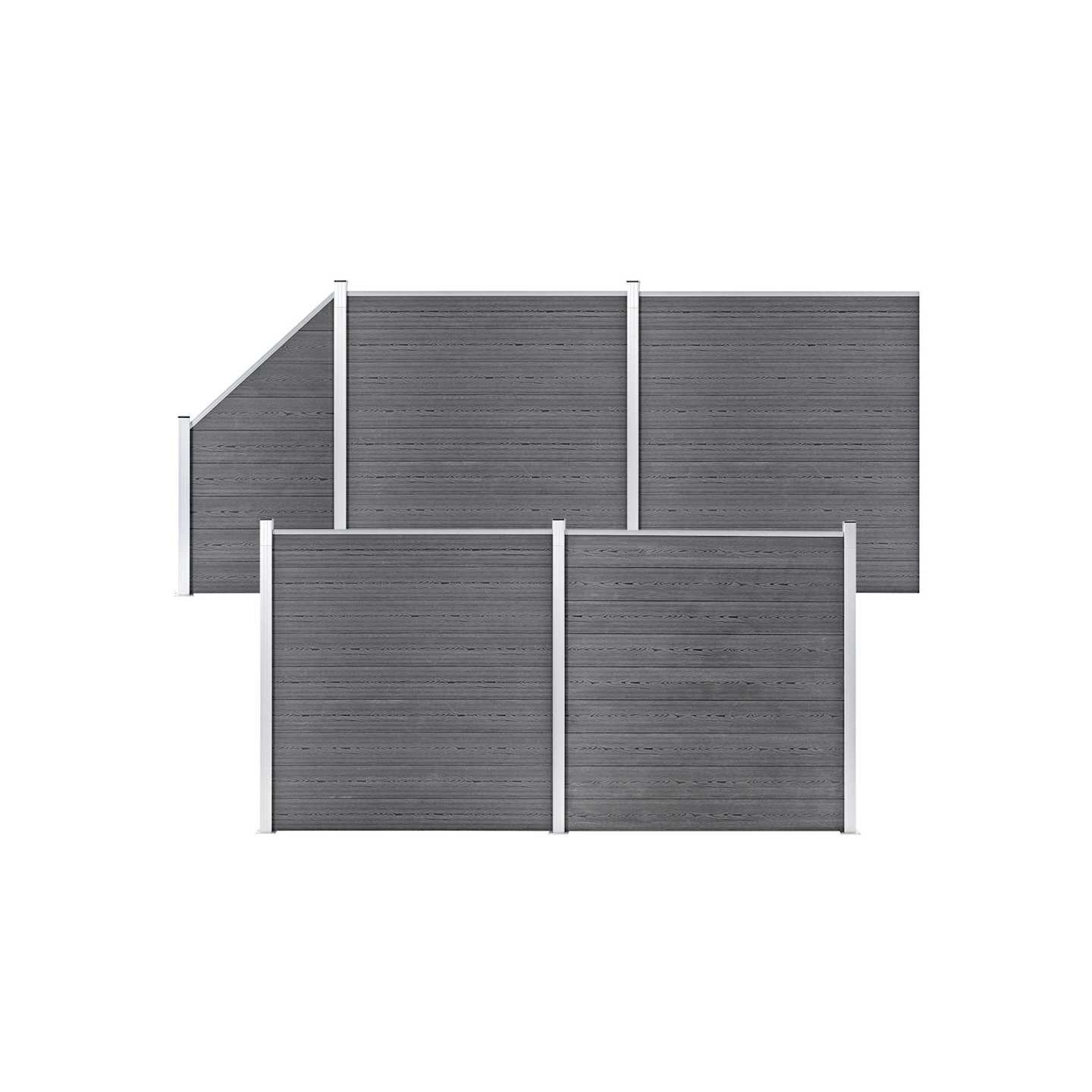 Ensemble de clôture WPC 4 Carré + 1 Incliné 792 x 186 cm Gris