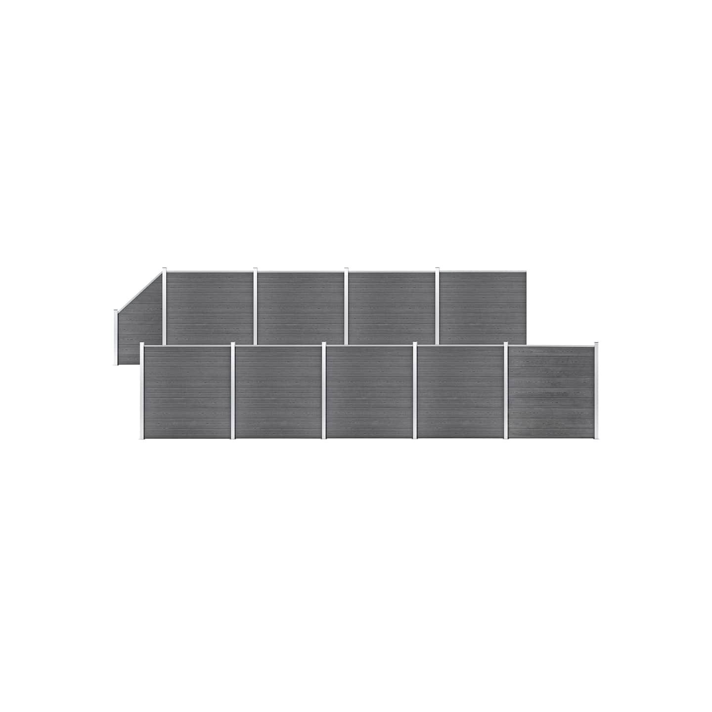 Ensemble de clôture WPC 9 Carré + 1 Incliné 1657x186 cm Gris