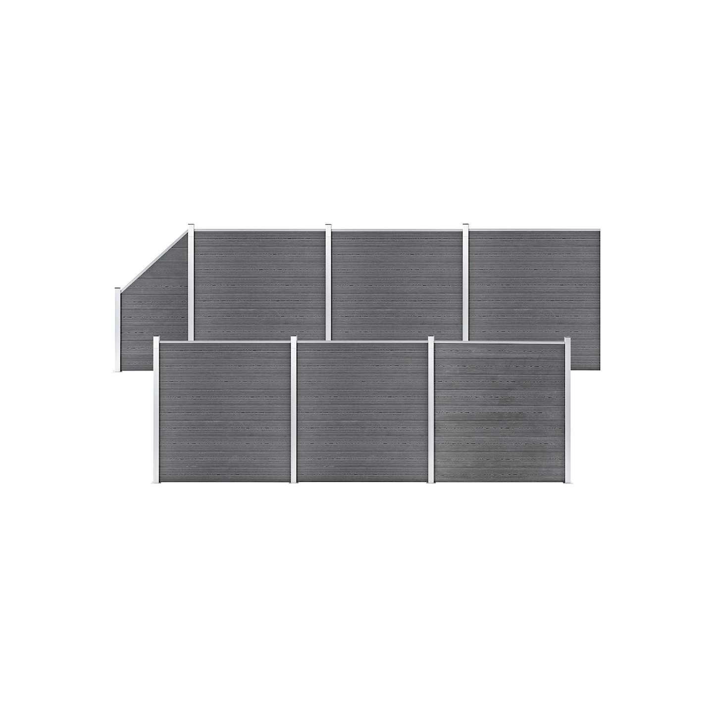 Ensemble de clôture WPC 6 Carré + 1 Incliné 1138x186 cm Gris