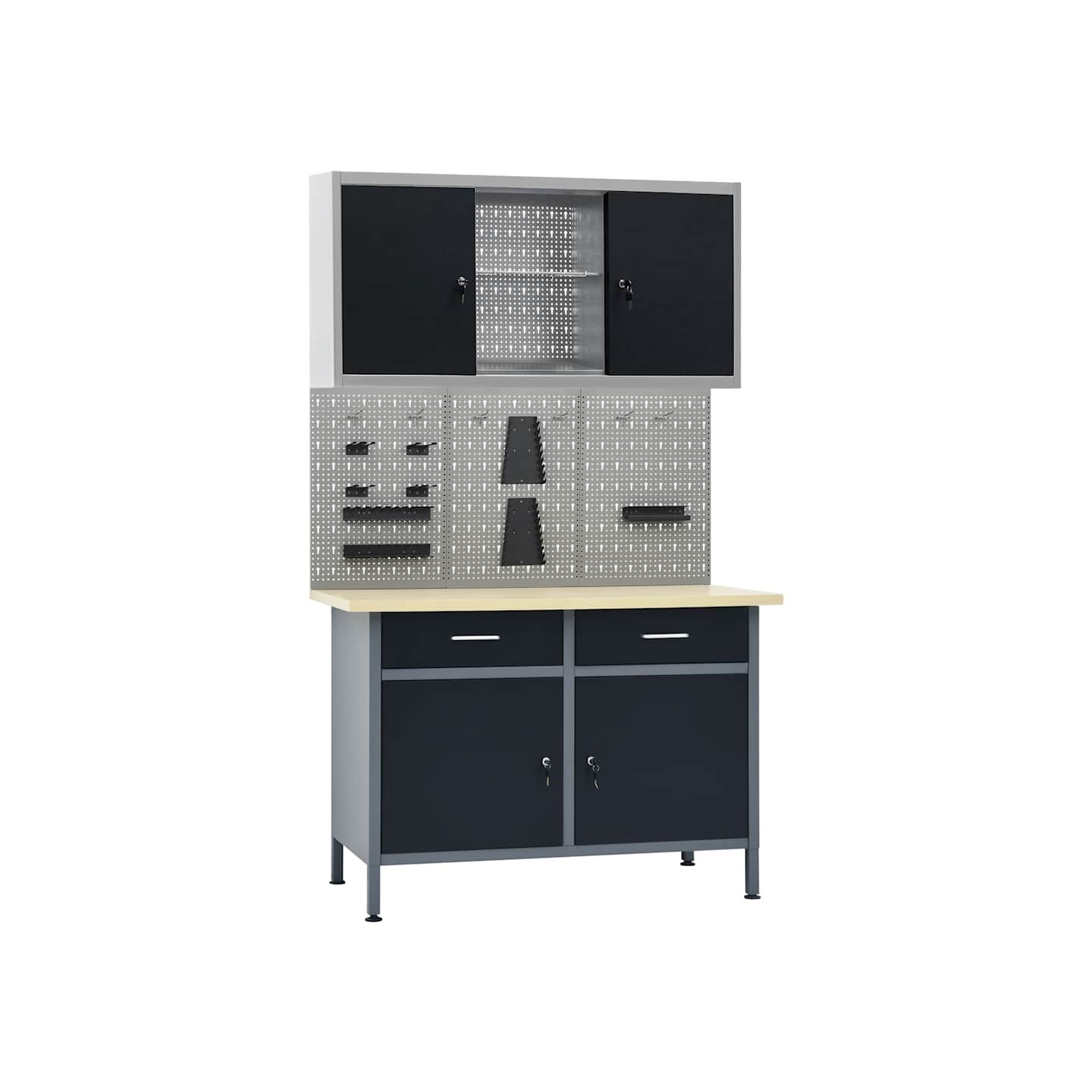 Établi avec 3 panneaux muraux et 1 armoire