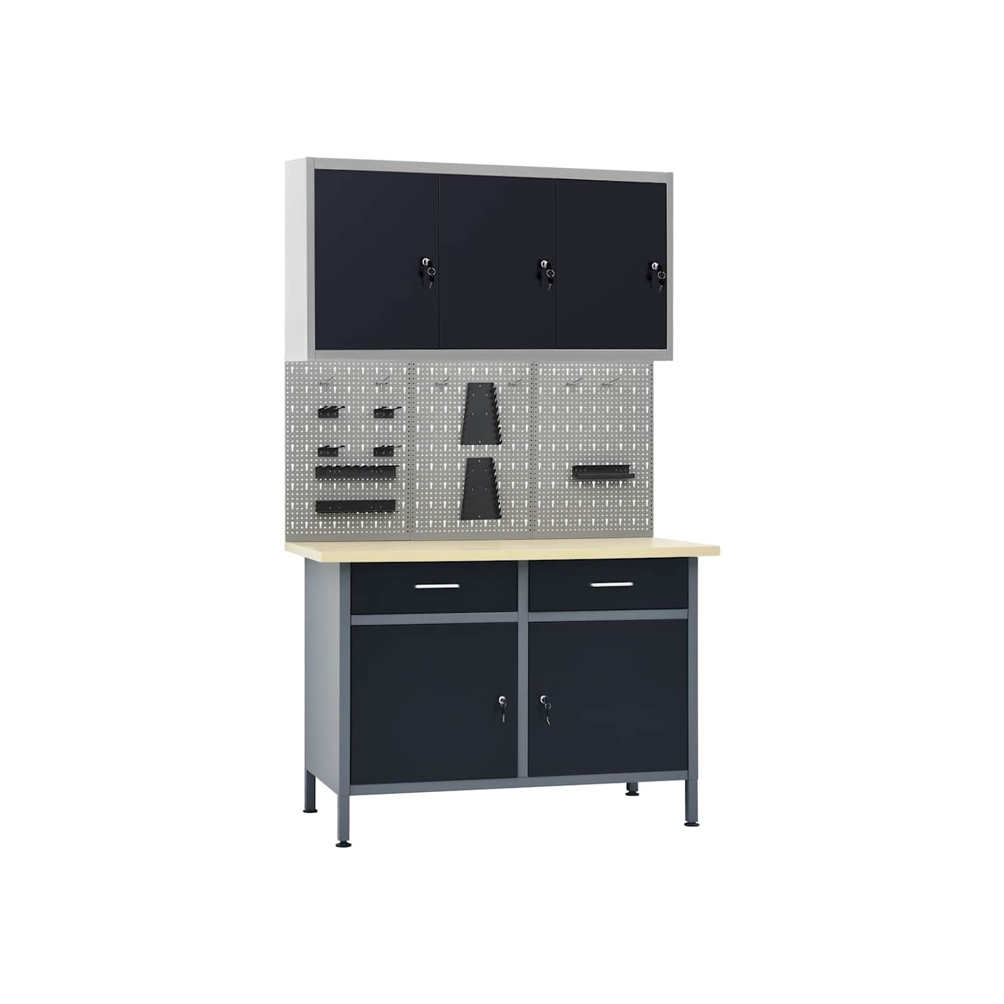 Établi avec 3 panneaux muraux et 1 armoire
