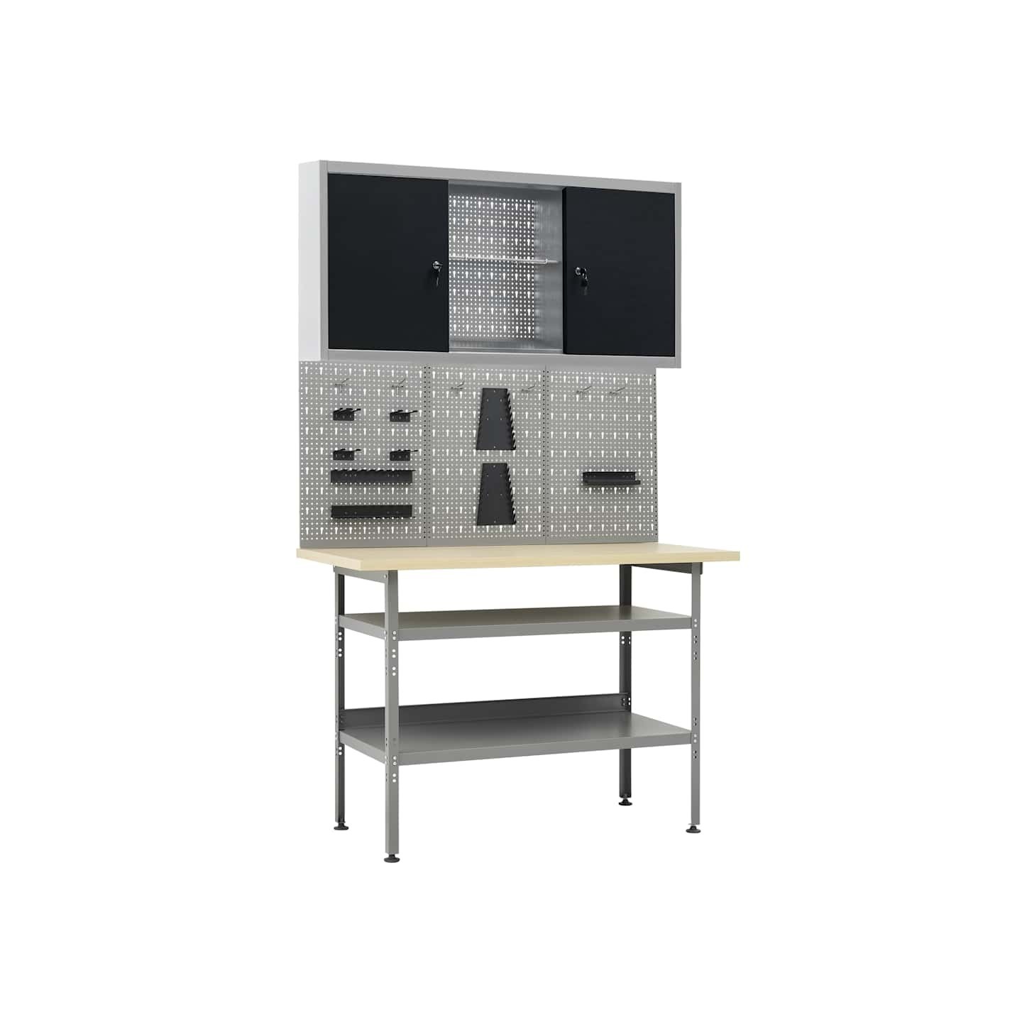 Établi avec 3 panneaux muraux et 1 armoire