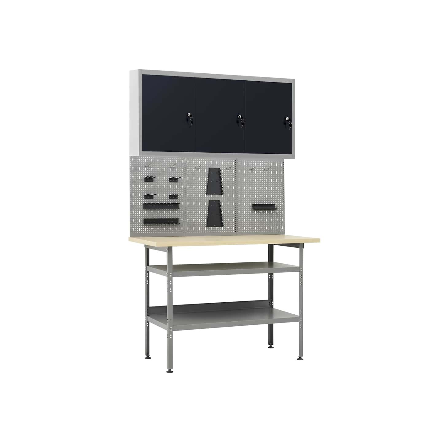 Établi avec 3 panneaux muraux et 1 armoire
