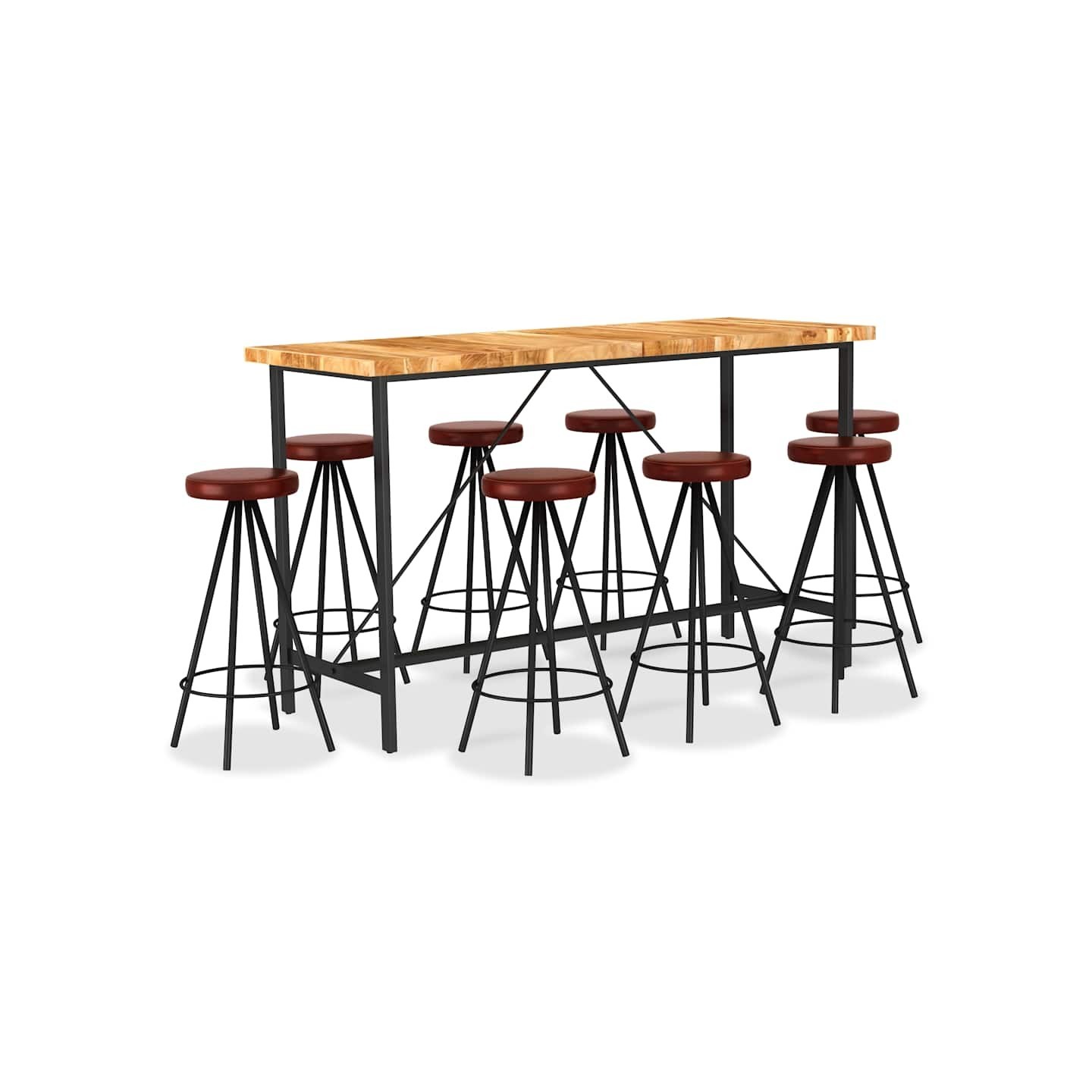 Ensemble de bar 9 pcs Bois d'acacia solide et cuir véritable