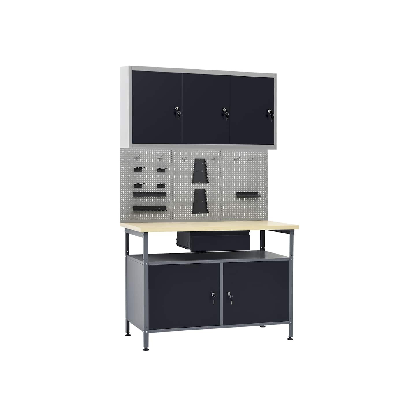Établi avec 3 panneaux muraux et 1 armoire