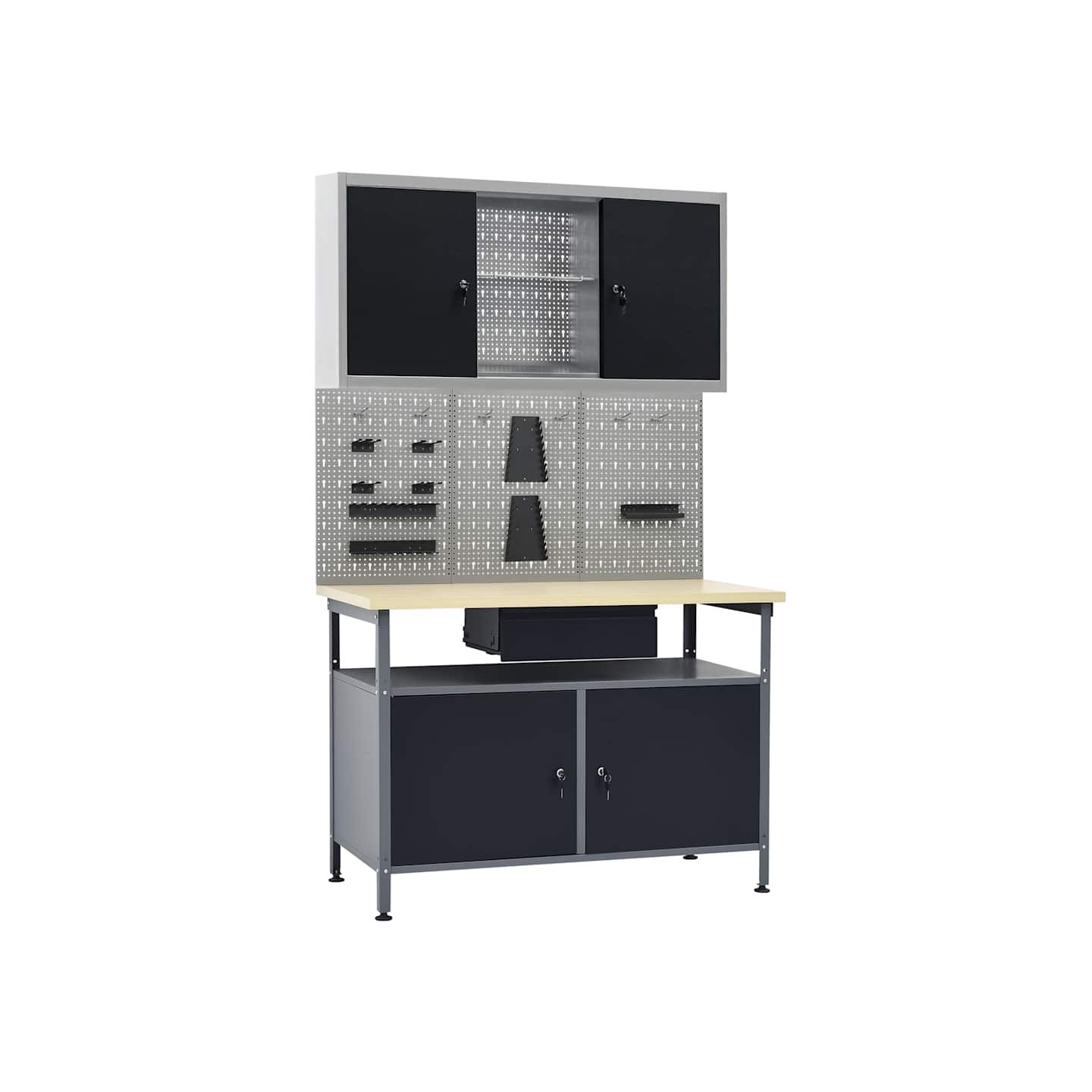 Établi avec 3 panneaux muraux et 1 armoire