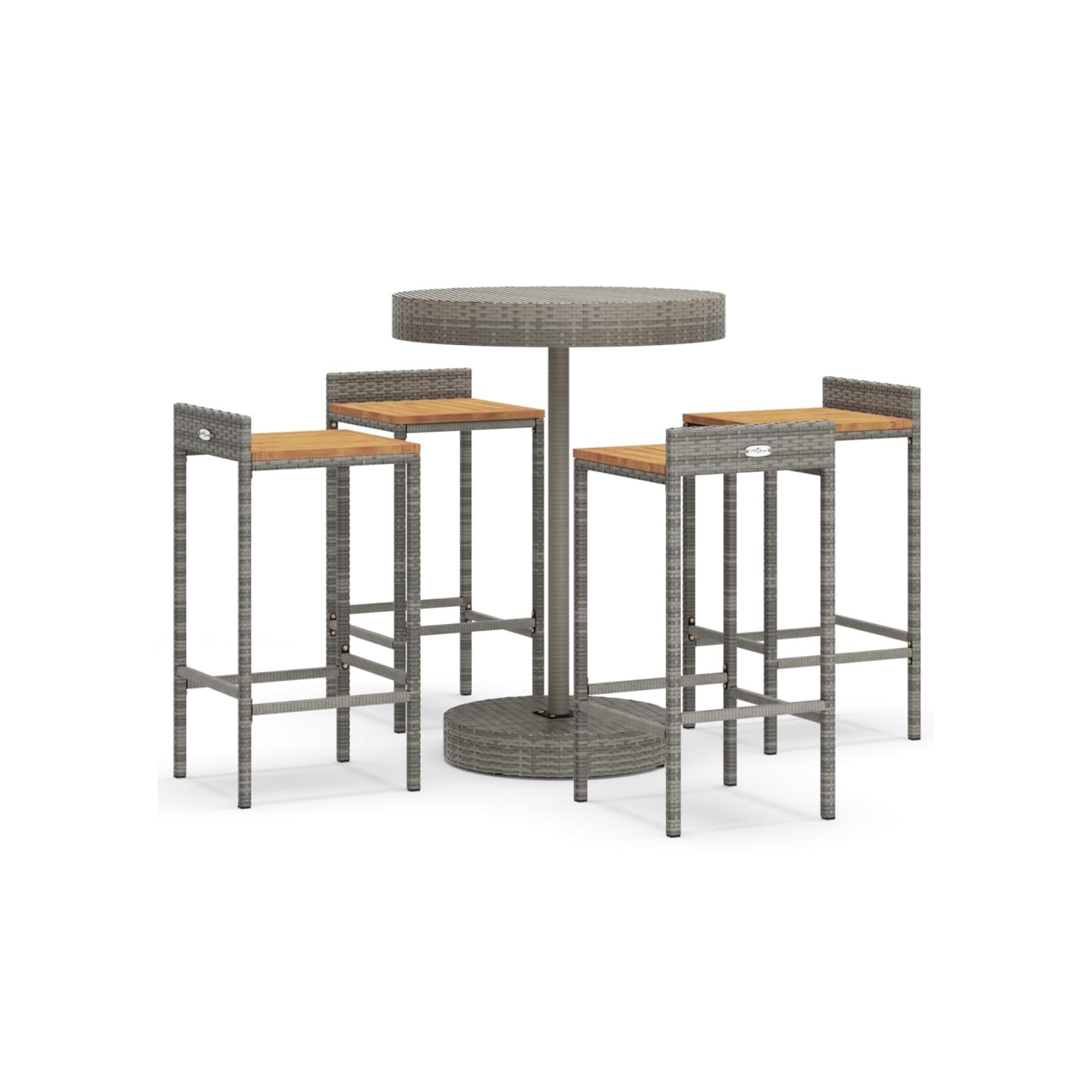 Ensemble de bar jardin 5 pcs gris poly rotin/bois massif acacia