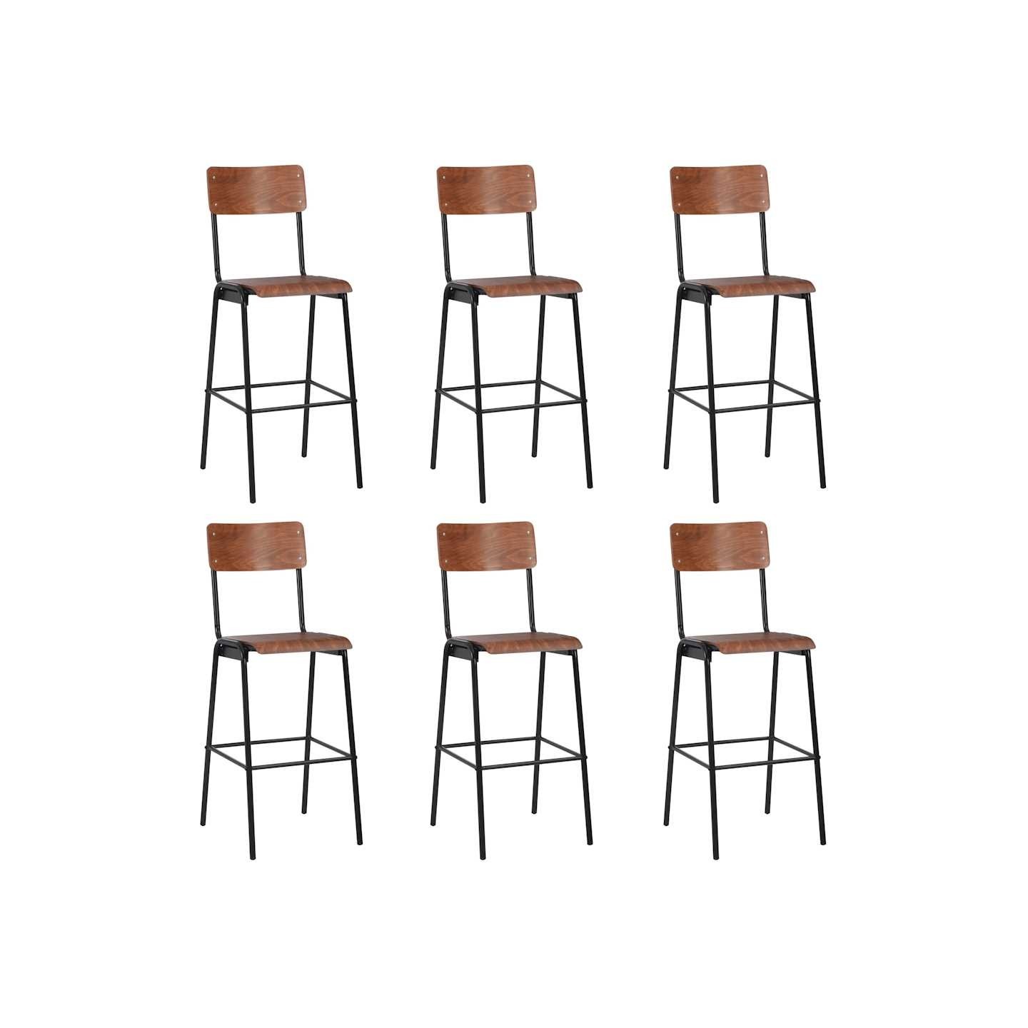 Chaises de bar lot de 6 contreplaqué solide et acier