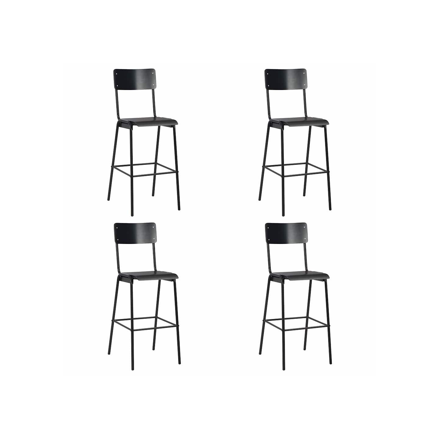 Chaises de bar lot de 4 noir contreplaqué solide et acier