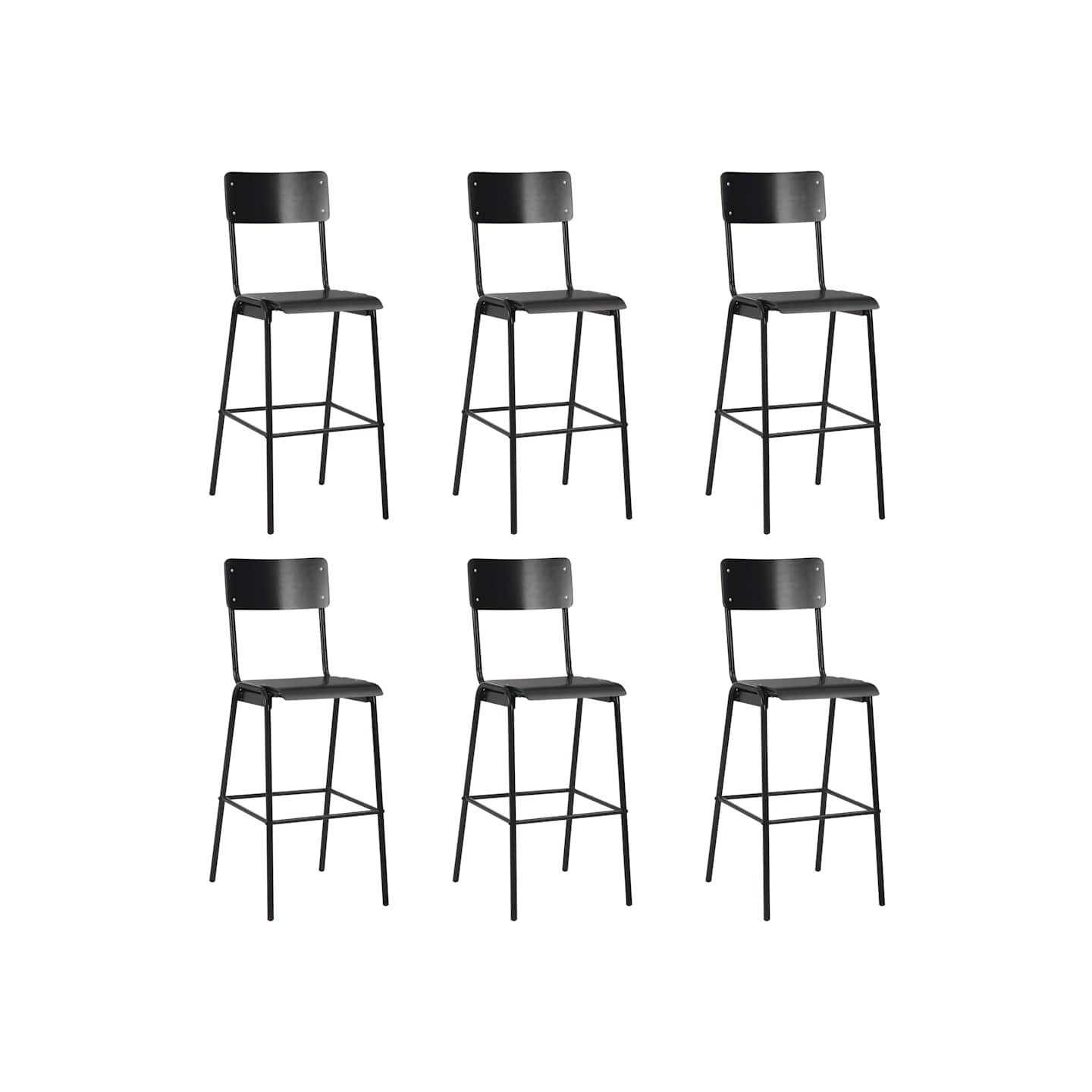 Chaises de bar lot de 6 noir contreplaqué solide et acier