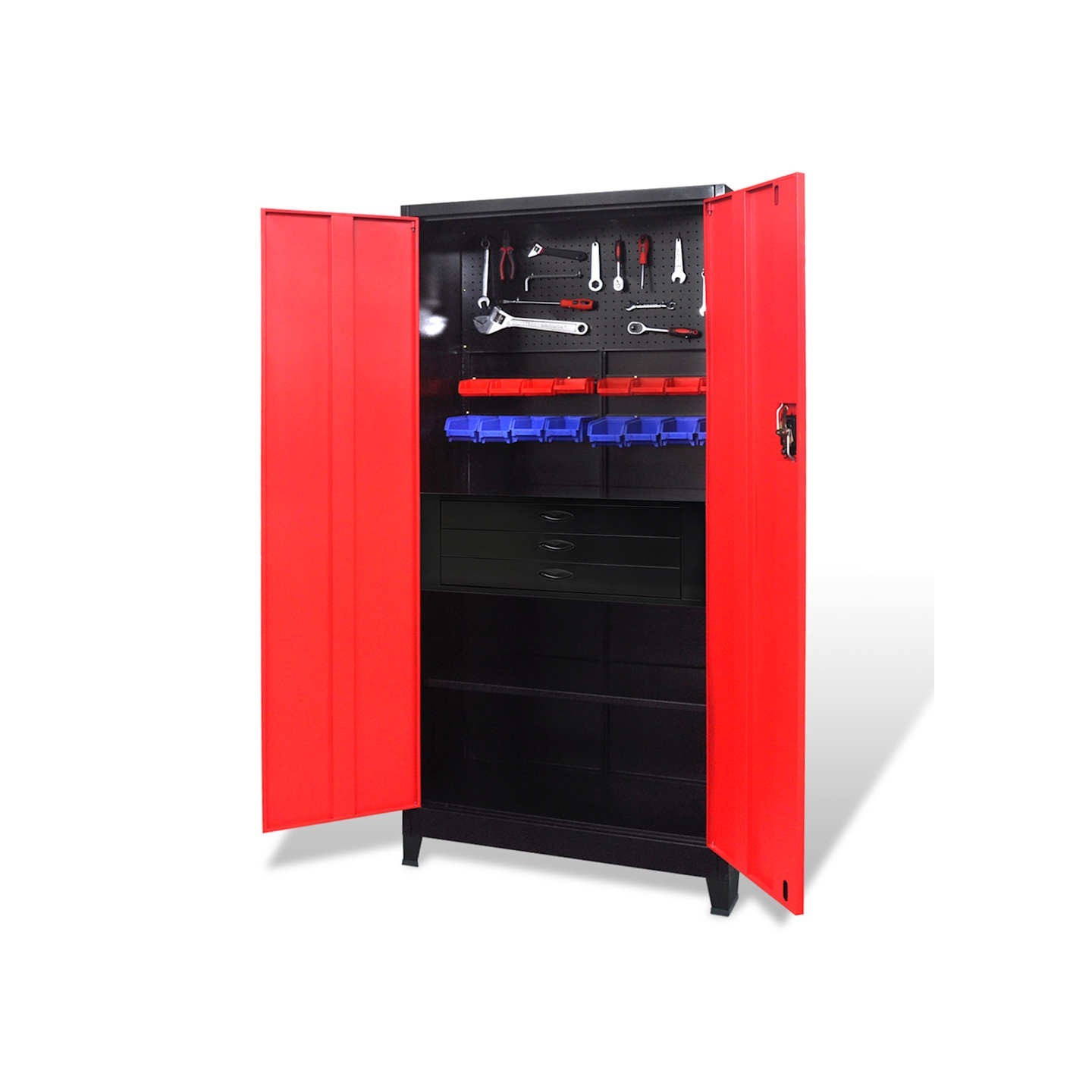 Armoire avec coffre à outils Acier 90x40x180 cm Rouge et noir