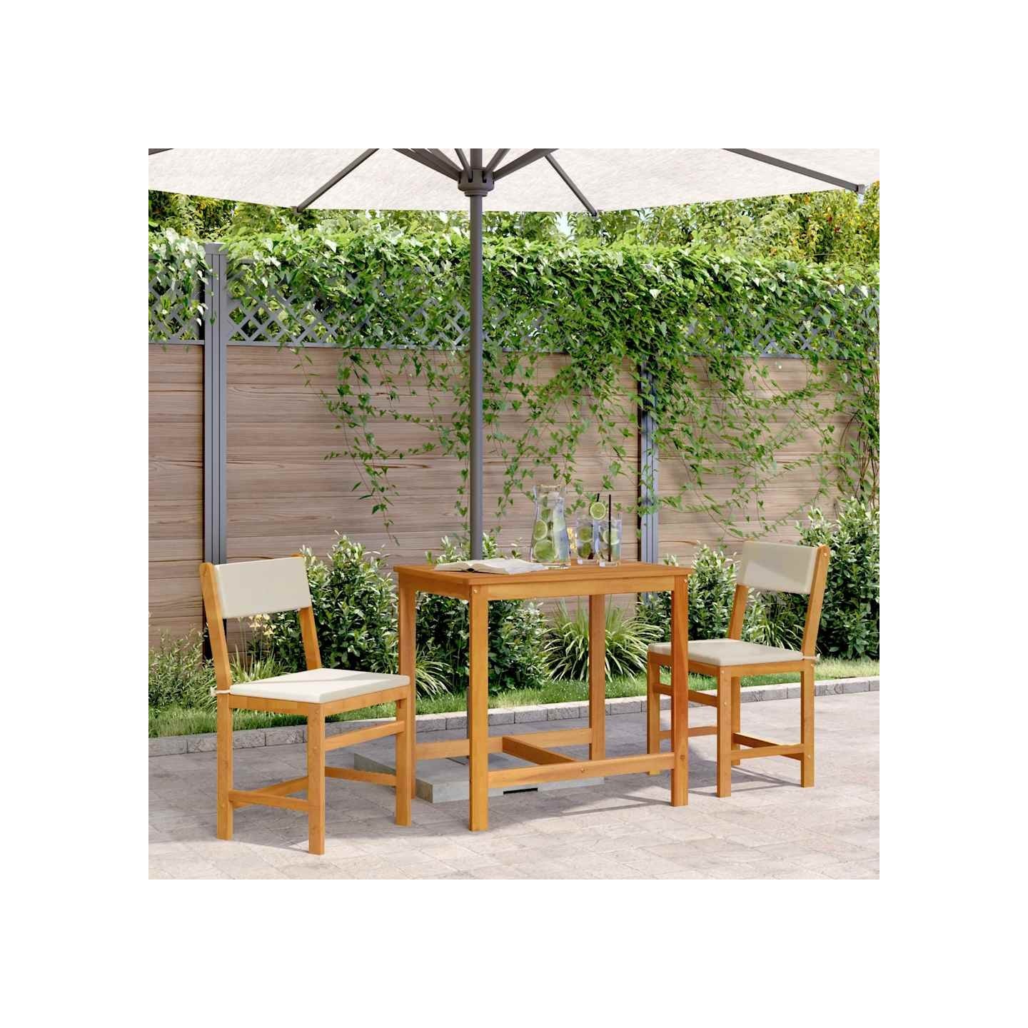 Ensemble de balcon avec coussins 3 pcs bois massif d'acacia
