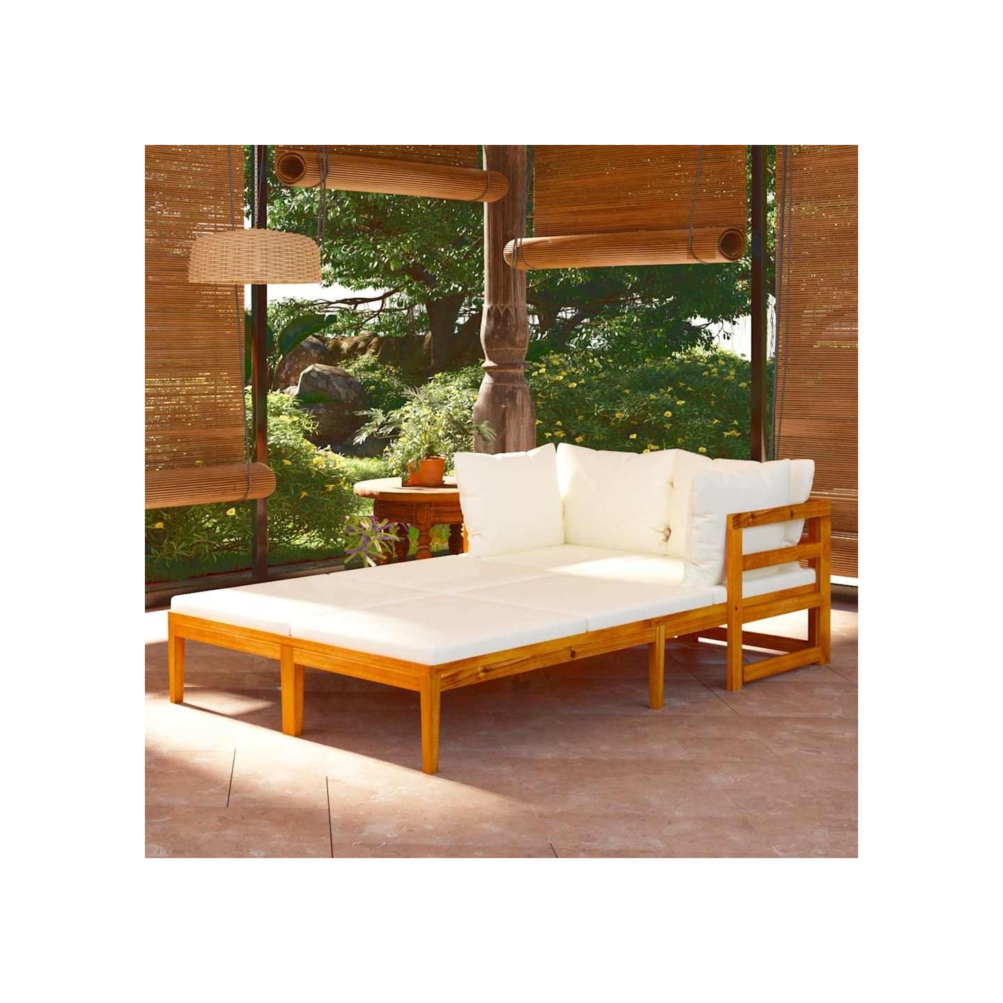Chaises longues et coussins blanc crème lot de 2 bois d'acacia