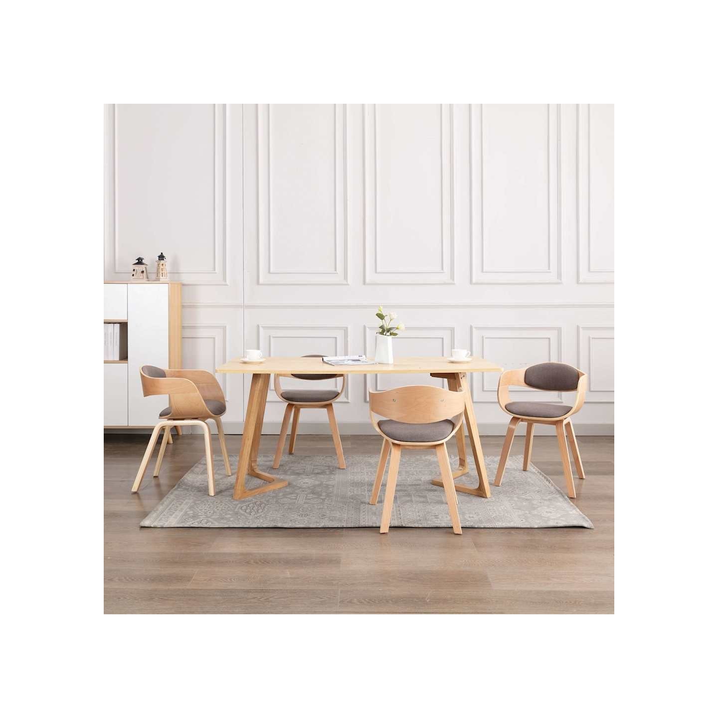 Chaises à manger lot de 4 bois courbé et tissu taupe