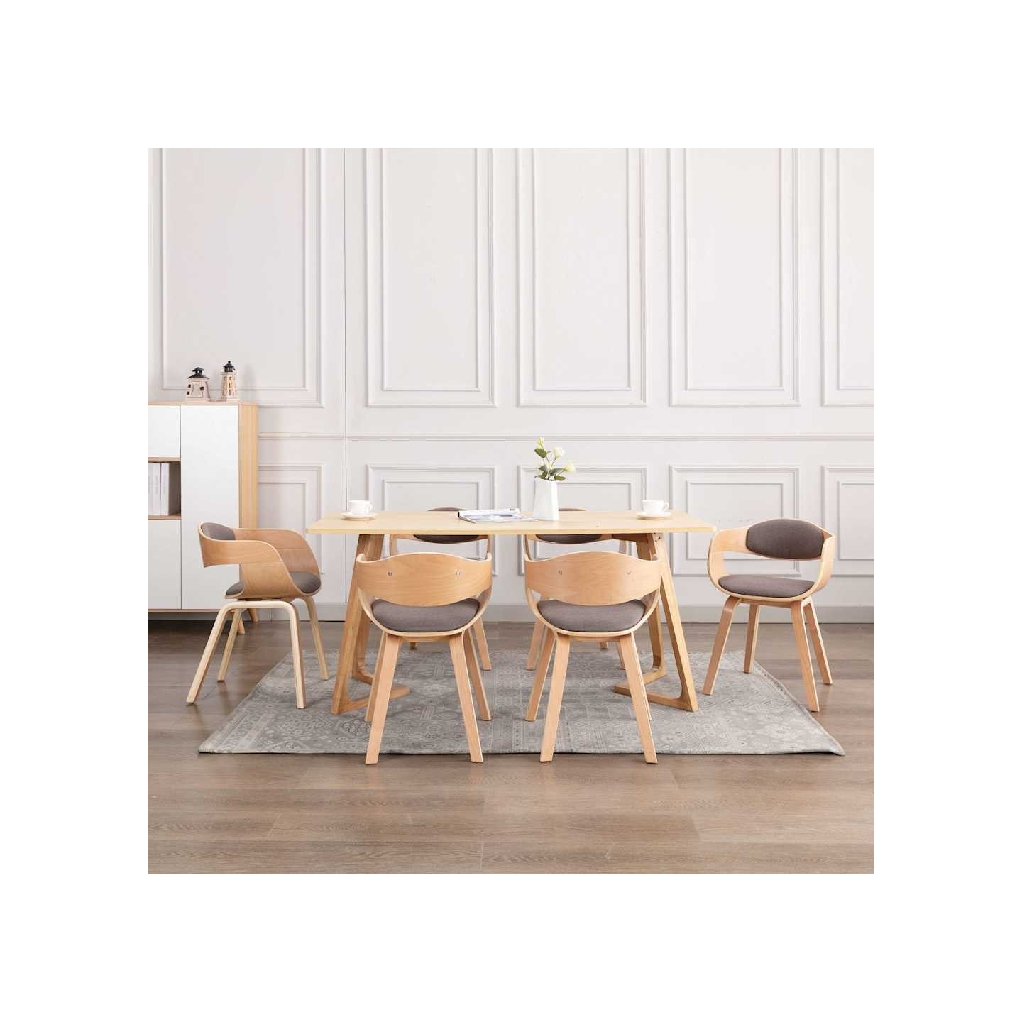 Chaises à manger lot de 6 bois courbé et tissu taupe