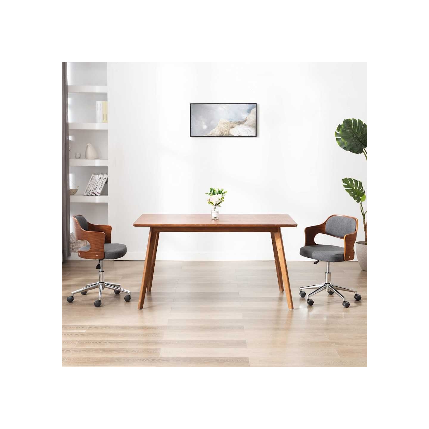 Chaise pivotante de bureau Gris Bois courbé et tissu