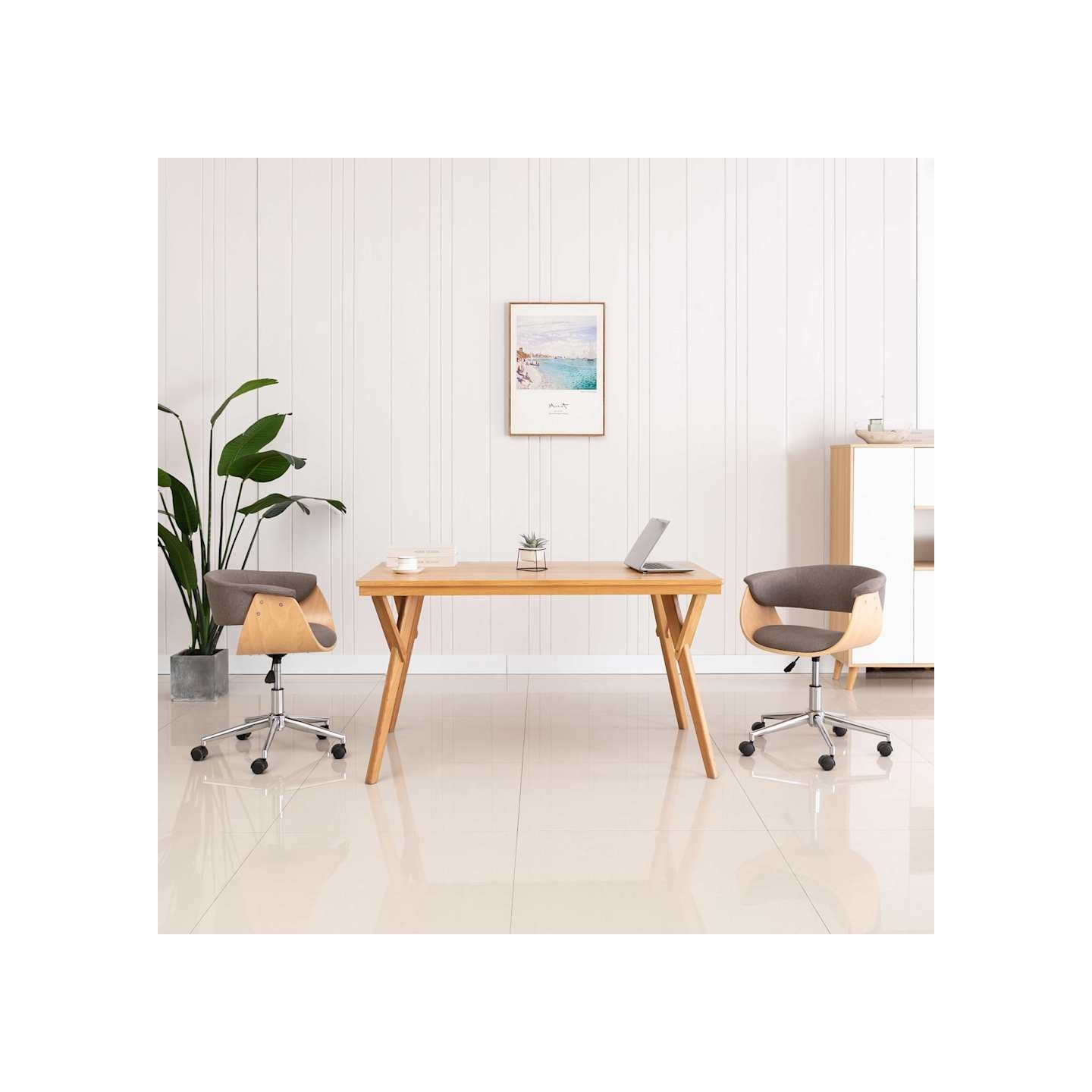 Chaise pivotante de bureau Taupe Bois courbé et tissu