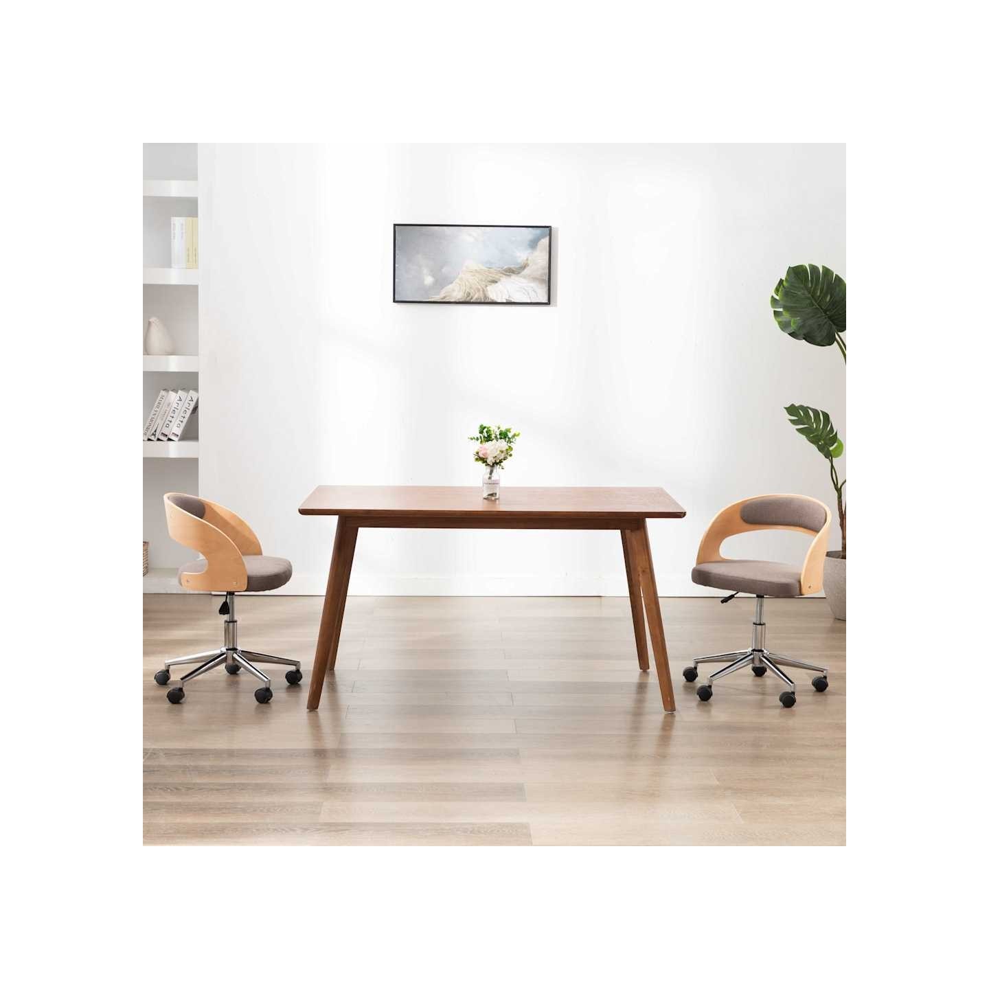Chaise pivotante de bureau Taupe Bois courbé et tissu